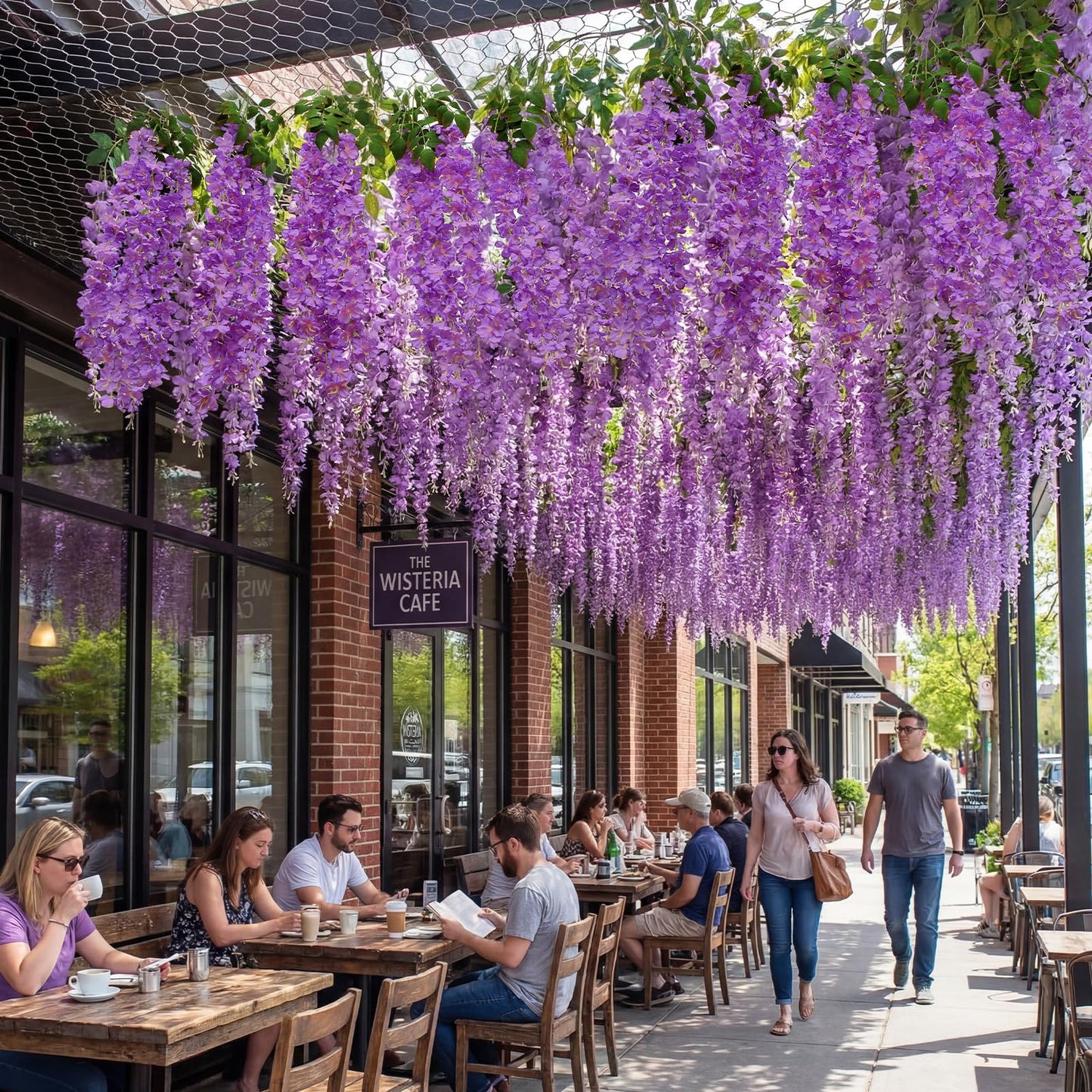Giegxin Purple 26 Pcs 3D Wisteria Tree for Classroom Room Ceiling Wall Decor Bulletin Board Large Wisteria Garland with 5 Metal Mesh Panel Artificial Fake Hanging Flower Wedding Bedroom Backdrop