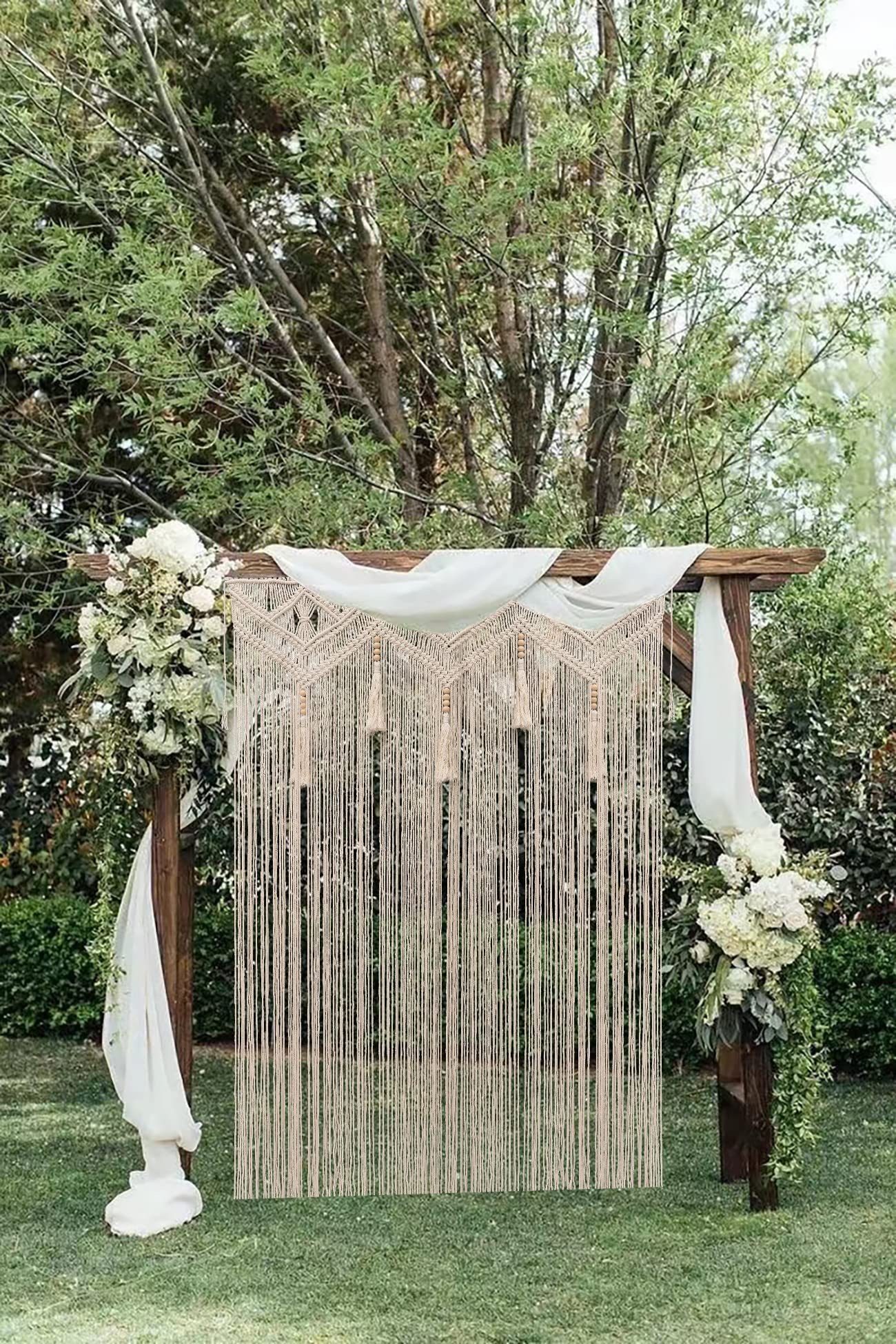 GCOVELIS Boho Curtains for Bedroom Macrame for Windows Living Room Boho Decor Large Macrame Wall Hanging Beaded Curtain for Doorway Closet Curtains Wedding Backdrop, 1 Panel 52''W x 72''L