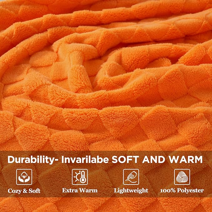 Zyrah Super Soft Throws for Couch Fleece Throw Blanket Lightweight Decorative Fuzzy Cozy Blankets for Sofa Chair Bed (B-Orange, Twin(60"x80"))