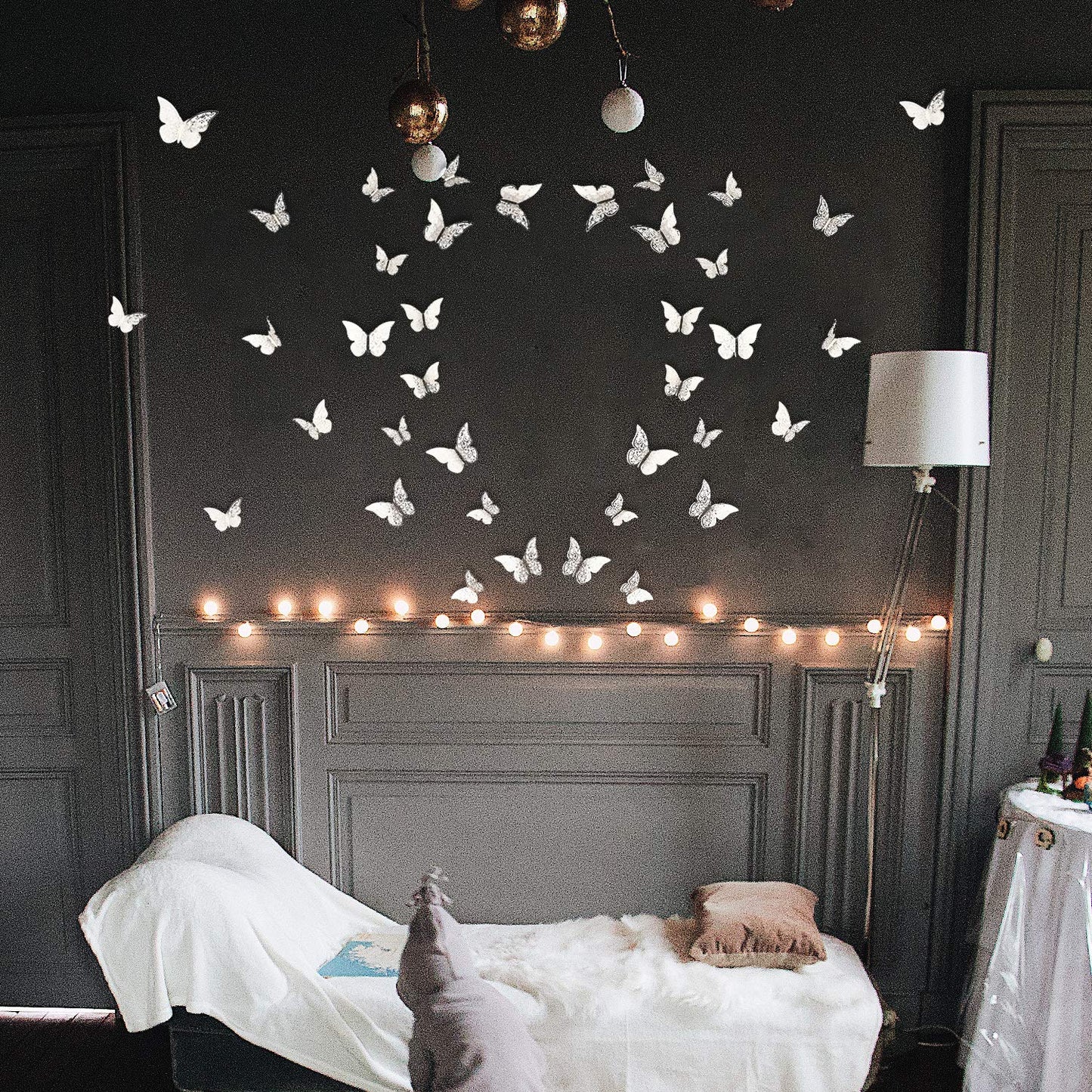 AIEX 24pcs 3D Butterfly Ornaments Removable Vivid Stickers with 3 Different Sizes (Silver)