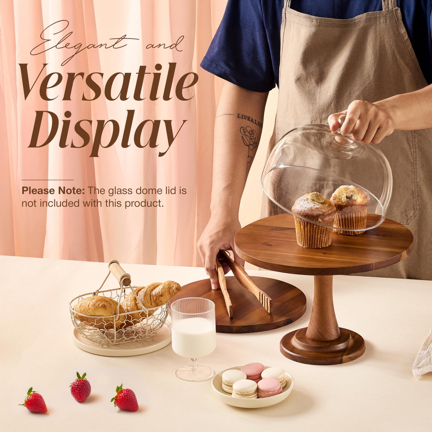Tidita Acacia Wood Cake Stand Rustic – 12 inch Wooden Round Cake Stands for Cupcake - Cake Plate Pedestal for Dessert Table - Food Display Risers for Decor, Wedding, Restaurant, Party (12 Inch)
