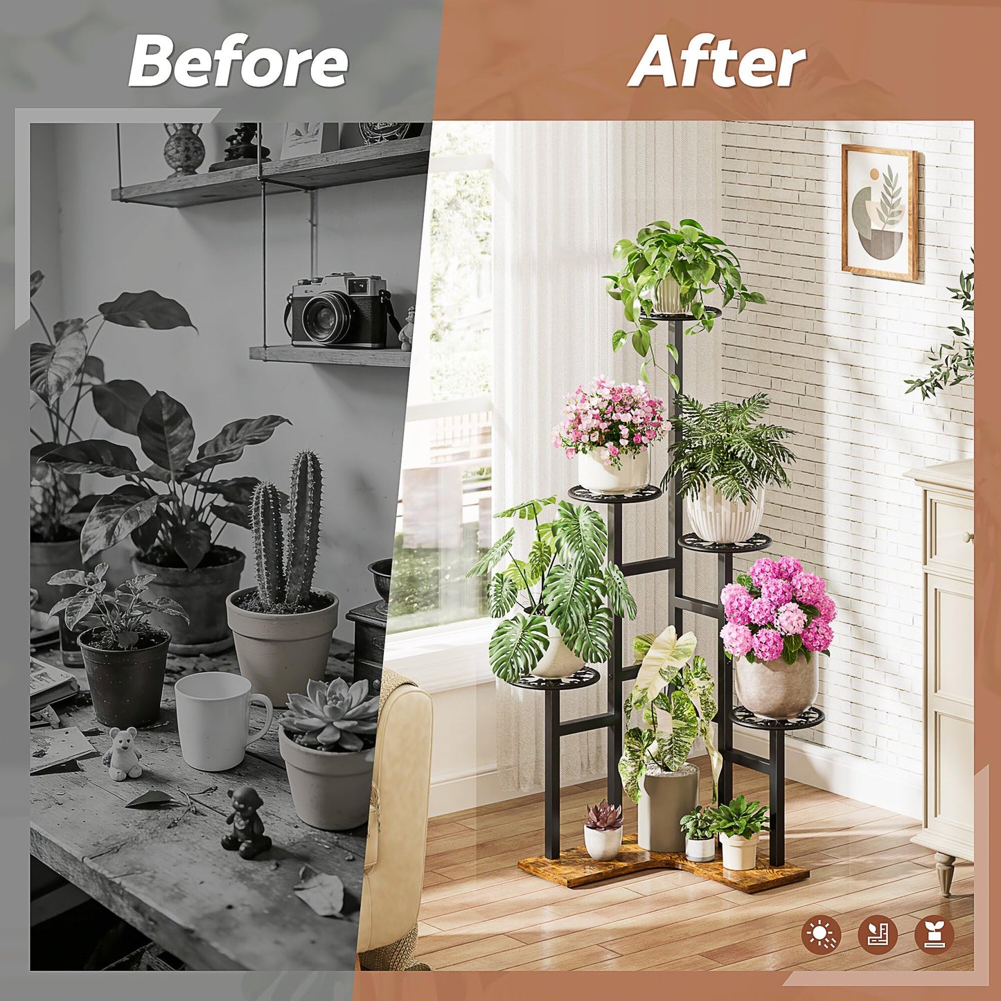 NQW 6 Tier Plant Stand Indoor Outdoor Metal Flower Pot Holder Shelf Tiered Planter Display Rack for Living Room Balcony Garden Patio