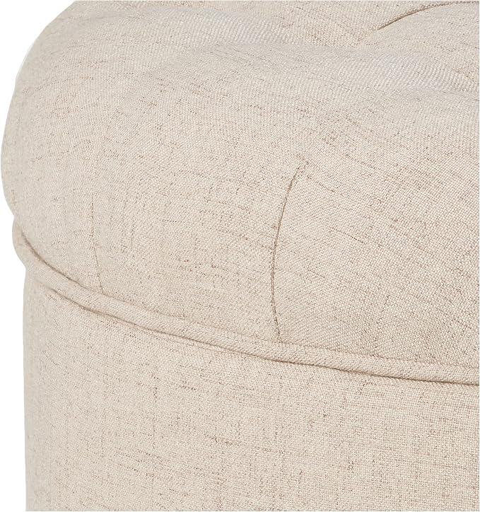 Homepop Home Decor Button Tufted Woven Round Storage Ottoman Large