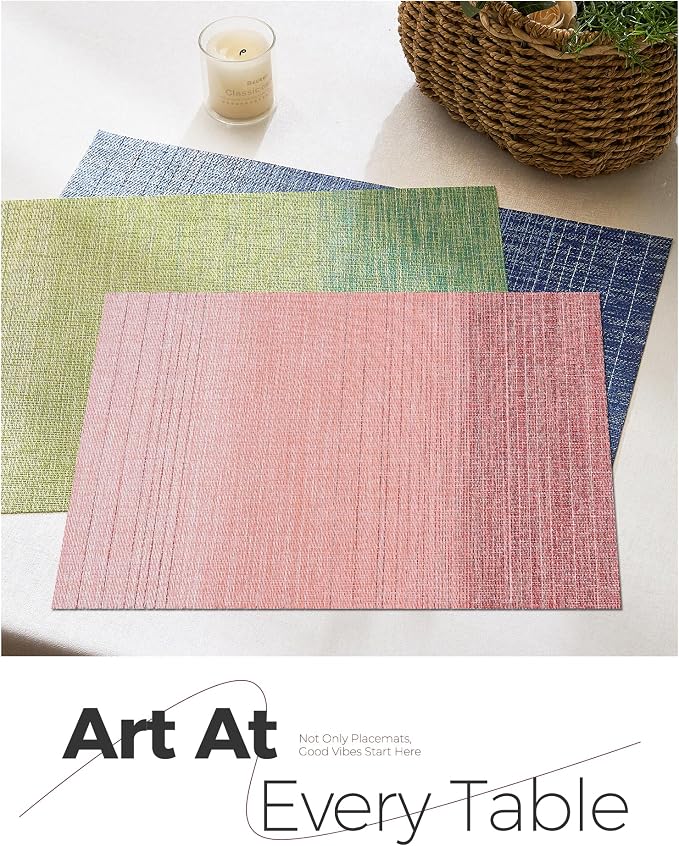 Leetaltree Gradient Pink Woven Placemats Set of 6 - Heat Resistant Non-Slip Place mats for Dining Table, Washable Durable PVC Vinyl Woven Table Mats(Gradient Pink, 6)