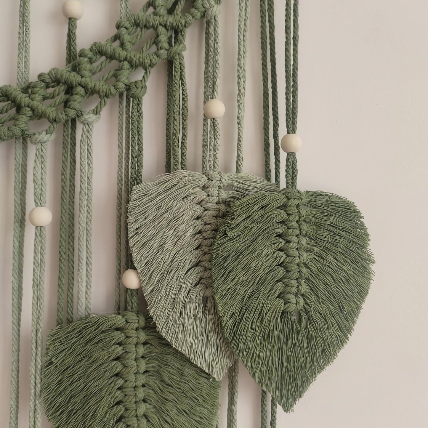 Ni-JASW Green Macrame Wall Hanging Decor, Boho Woven Leaf Feather Tapestries with Beads Tassels 15.7"x 37.8"