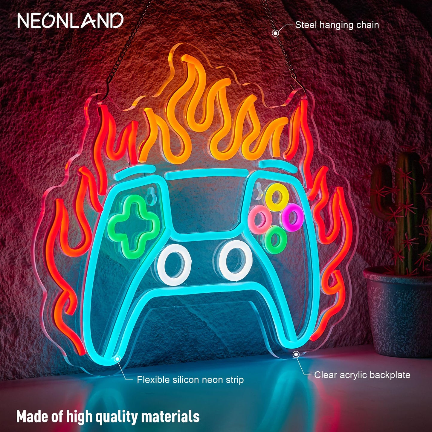 Gamer Neon Sign, Gamepad LED Sign, Flaming Game Controller LED Light for Gamer Room Decor, Neon Gaming Signs for Wall Decor Gifts for Teens Boys Kids