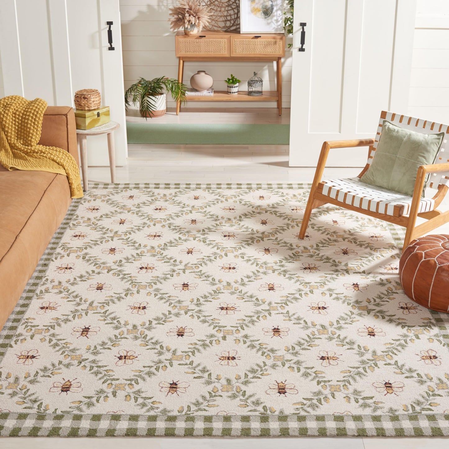 SAFAVIEH Area Rug 8x10 - Chelsea Collection - Large - Ivory & Green, Hand-Hooked Wool, French Country Design, Ideal for Living Room, Bedroom, Office, Dining Space (HK55A)