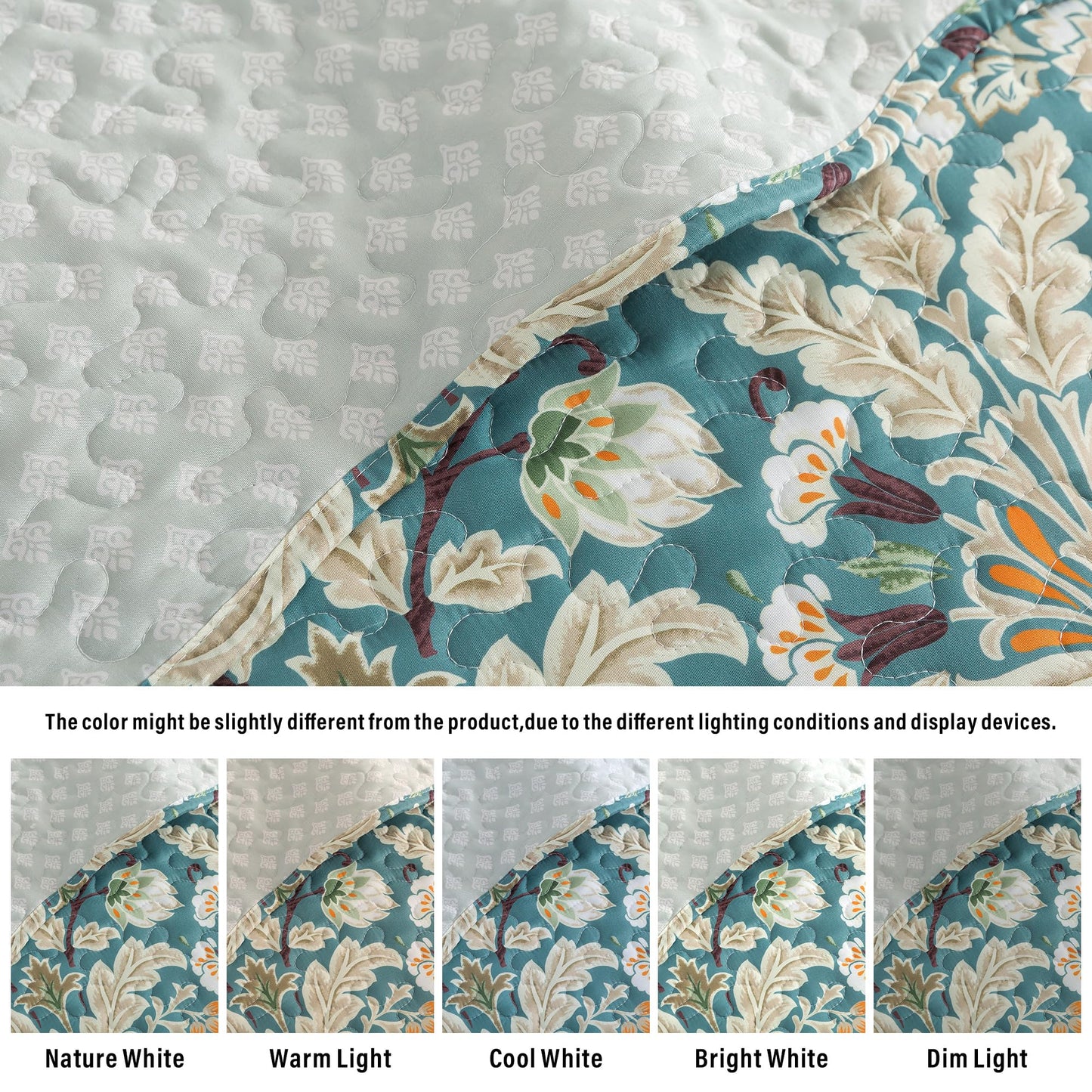 HoneiLife Queen Quilt Bedding Set - Microfiber Quilt Sets for Queen Bed, 3-Piece Lightweight Bedspreads,Reversible Coverlets Rustic Bed Cover, Floral Bedding Set All Season Quilts-Grayish Green