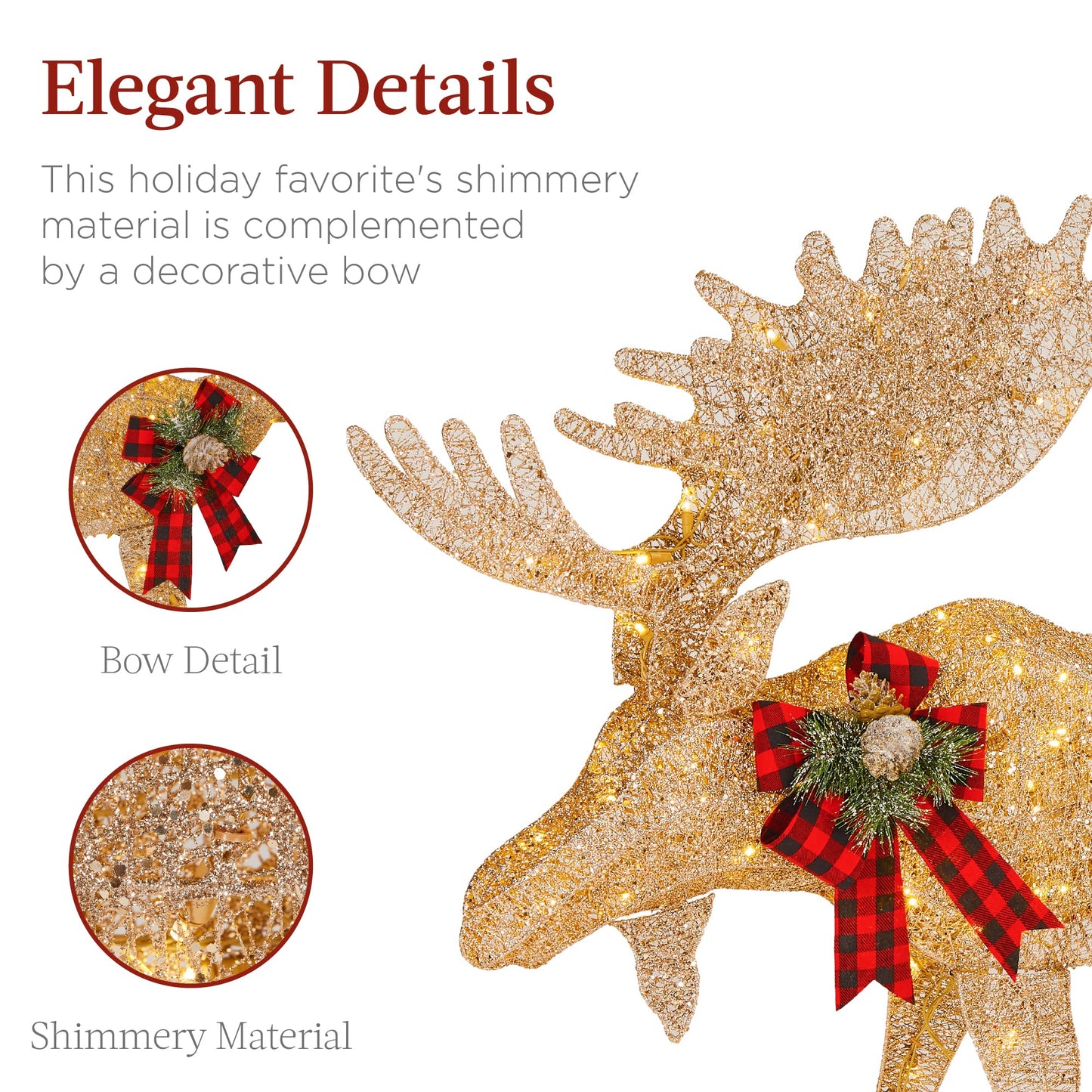 Best Choice Products 2-Piece Moose Family, Lighted Outdoor All-Weather Christmas Yard Decoration Light-Up Décor Set w/ 170 LED Lights, Ground Stakes, Zip Ties - Gold