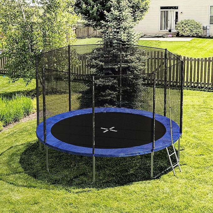 AOTOB 8FT 10FT 12FT 14 FT 15FT Trampoline with Safety Enclosure Net，Outdoor Trampoline with Basketball Hoop, Heavy Duty Jumping Mat and Spring Cover Padding for Kids and Adults, Storage Bag and Ladder