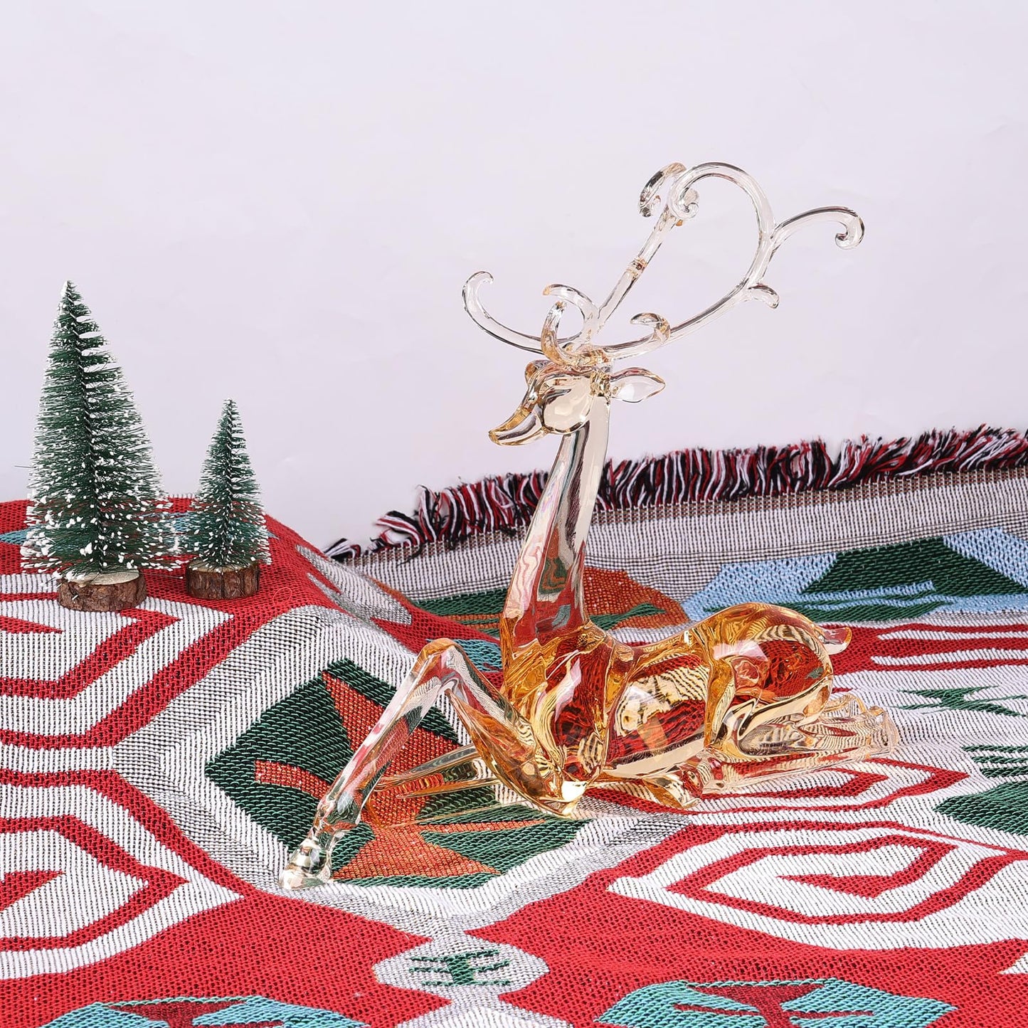 11" Tall Acrylic Christmas Reindeer Figurine - Elegant Clear Large Reindeer Ornaments for Christmas Indoor Decor, Holiday Centerpiece, Living Room, Fireplace, Table Display (Gold Sitting Reindeer)