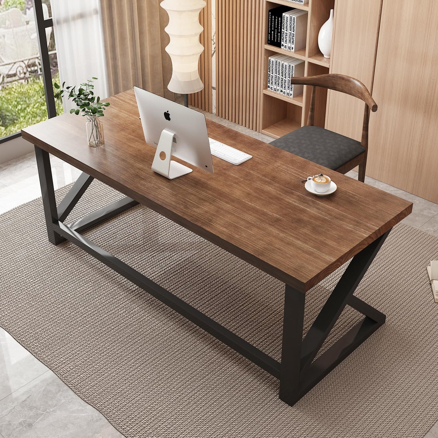 QZYJKJ 55inch Solid Wood Computer Desk,Large Office Desk Home Simple Modern Long Desk Study Writing Desk Dining Table for Home Office