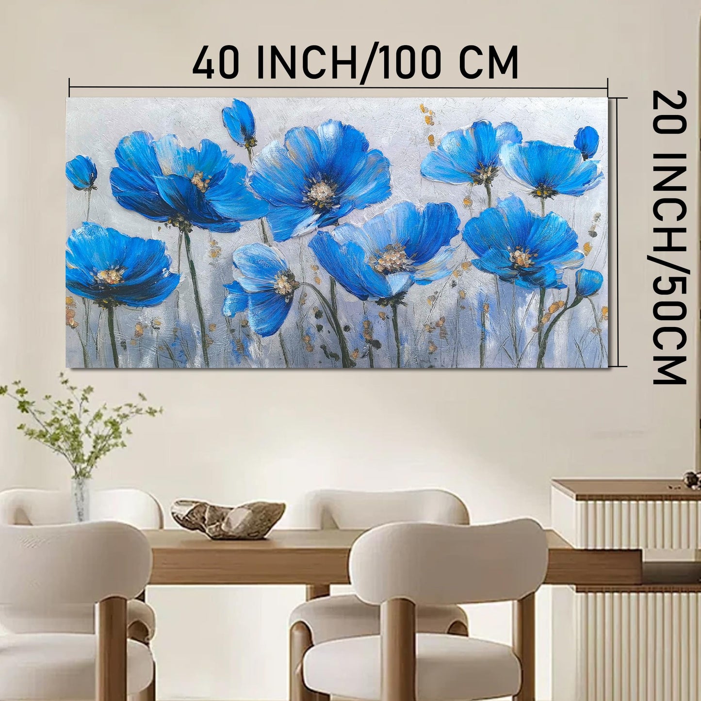 Tarfupth Blue Floral Canvas Wall Art for Bedroom Botanical Painting Wildflower Pictures Large Artwork for Living Room Office Home Wall Decor 20x40 Inch