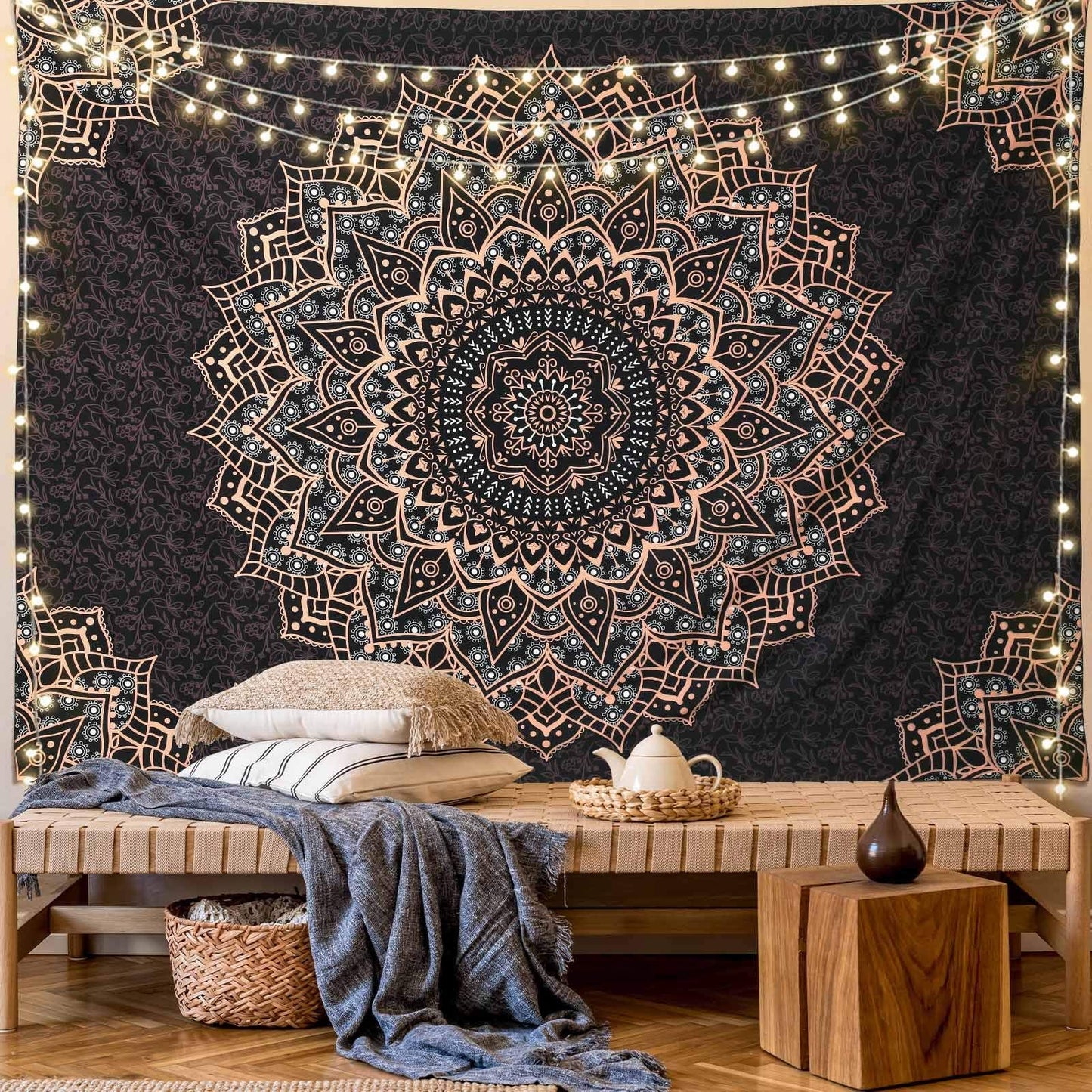 Edeesky Black Mandala Tapestry Wall Hanging Psychedelic Wall Tapestry Aesthetic Indian Hippie Decor Bohemian Art Boho Home Decoration for Bedroom,Living Room,Dorm