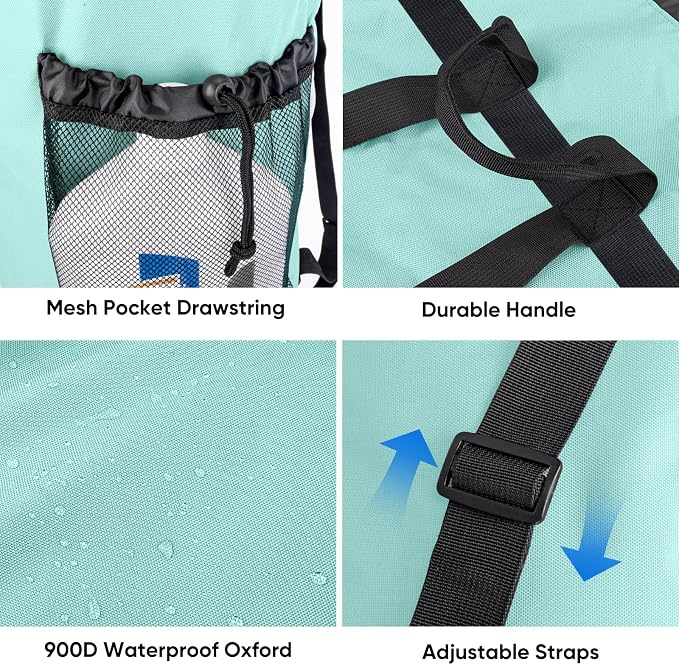 BALEINE 150L Laundry Bag Backpack, 900D Oxford Fabric Large Travel Laundry Bags with Shoulder Straps and 2 Mesh Pockets for College Dorm, Apartment, Laundromat (Sky Blue, 150L)