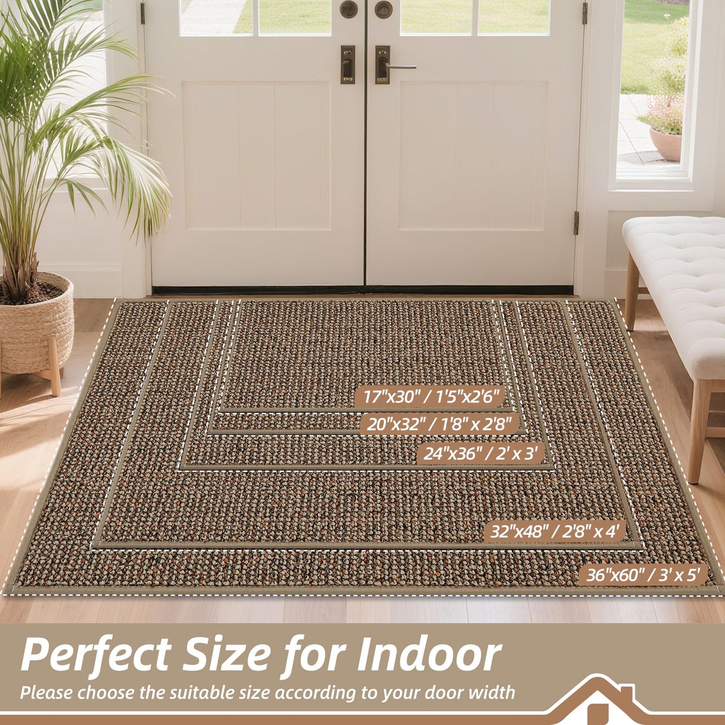 BEQHAUSE Dirt Trapper Door Mat 36" x 60", Non-Slip Washable Doormats Entrance Mat, Dirt Resistant and Absorbent Welcome Mat, Low Profile Floor Mats for Front Back Door and Entryway, Beige