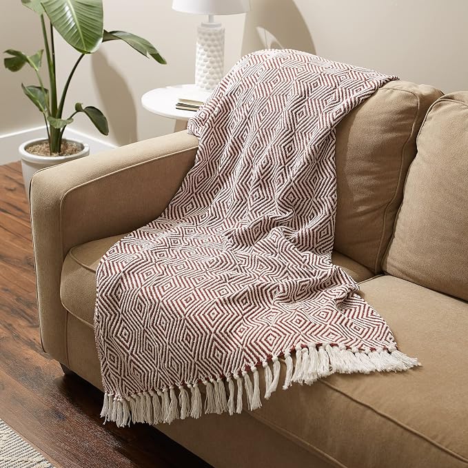 DII Diamond Throw Collection Woven Cotton, 50x60, Cinnamon (Pack of 2)