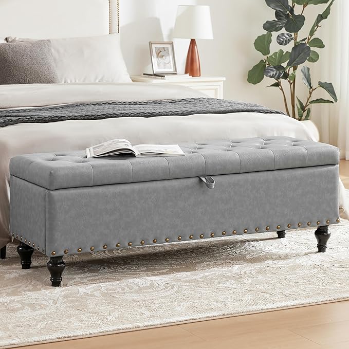 Mangodan 50" Storage Ottoman Bench, Tufted Ottoman with Storage for Living Room, Large End of Bed Ottomans, Modern Entryway Benchs, Window & Bedroom Benches for Foot of Bed (AshGray)