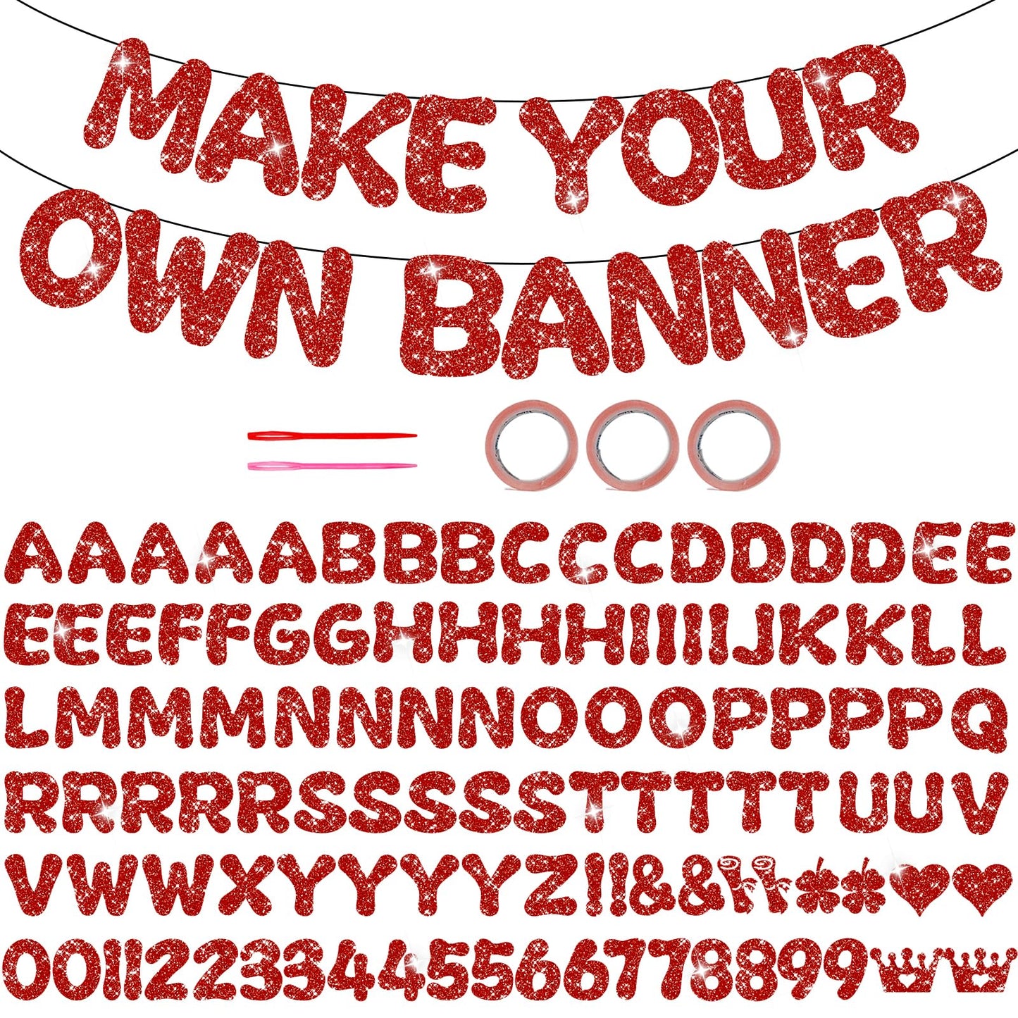 116PCS DIY Banner Customizable Birthday Banners Graduation Banner Custom Party Hanging Banner 111 Letters and Numbers, 3 Rope, 2 Threading Devices for Graduation Red