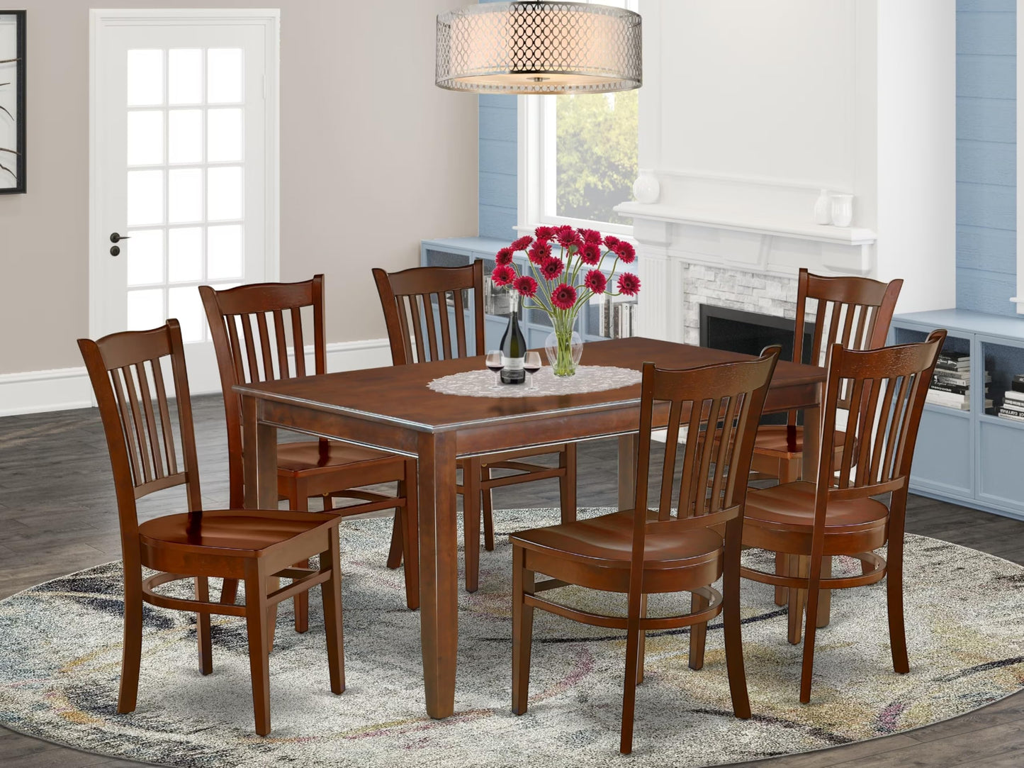 East West Furniture DUGR7-MAH-W 7 Piece Kitchen Table & Chairs Set Consist of a Rectangle Dining Room Table and 6 Solid Wood Seat Chairs, 36x60 Inch, Mahogany
