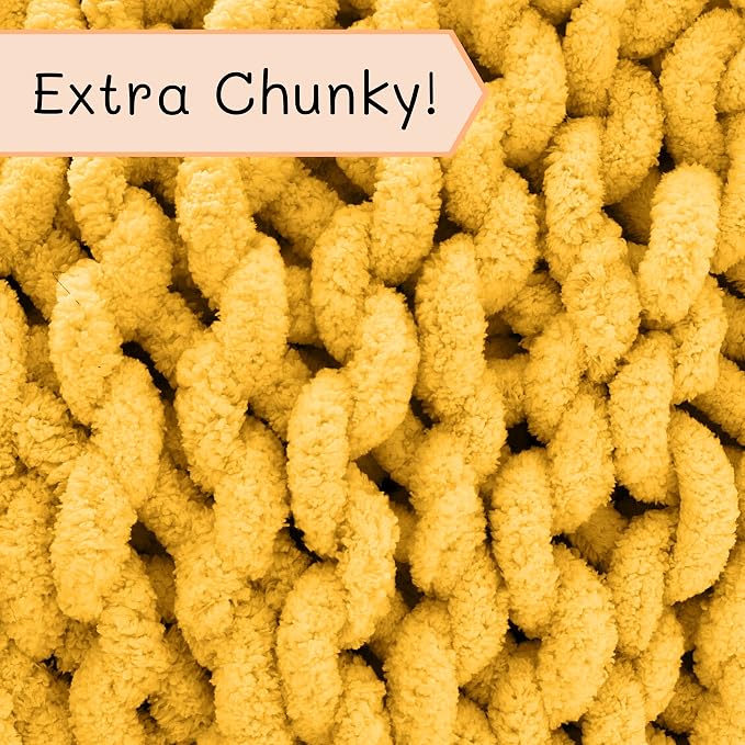 Adyrescia Chunky Knit Blanket Throw | 100% Hand Knit with Jumbo Chenille Yarn (30"x40", Harvest Yellow)