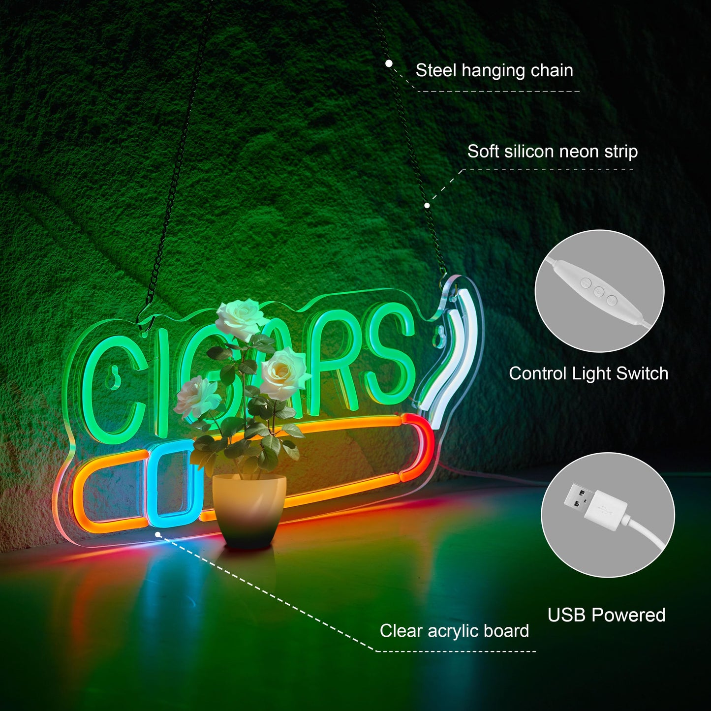 Roouneon Neon Sign Bar Home Neon Light Handmade LED Dimmable Neon Lights Signs for Art Man Cave Bedroom Office Hotel Pub Cafe Recreation Room Wall Artwork Sign Decor