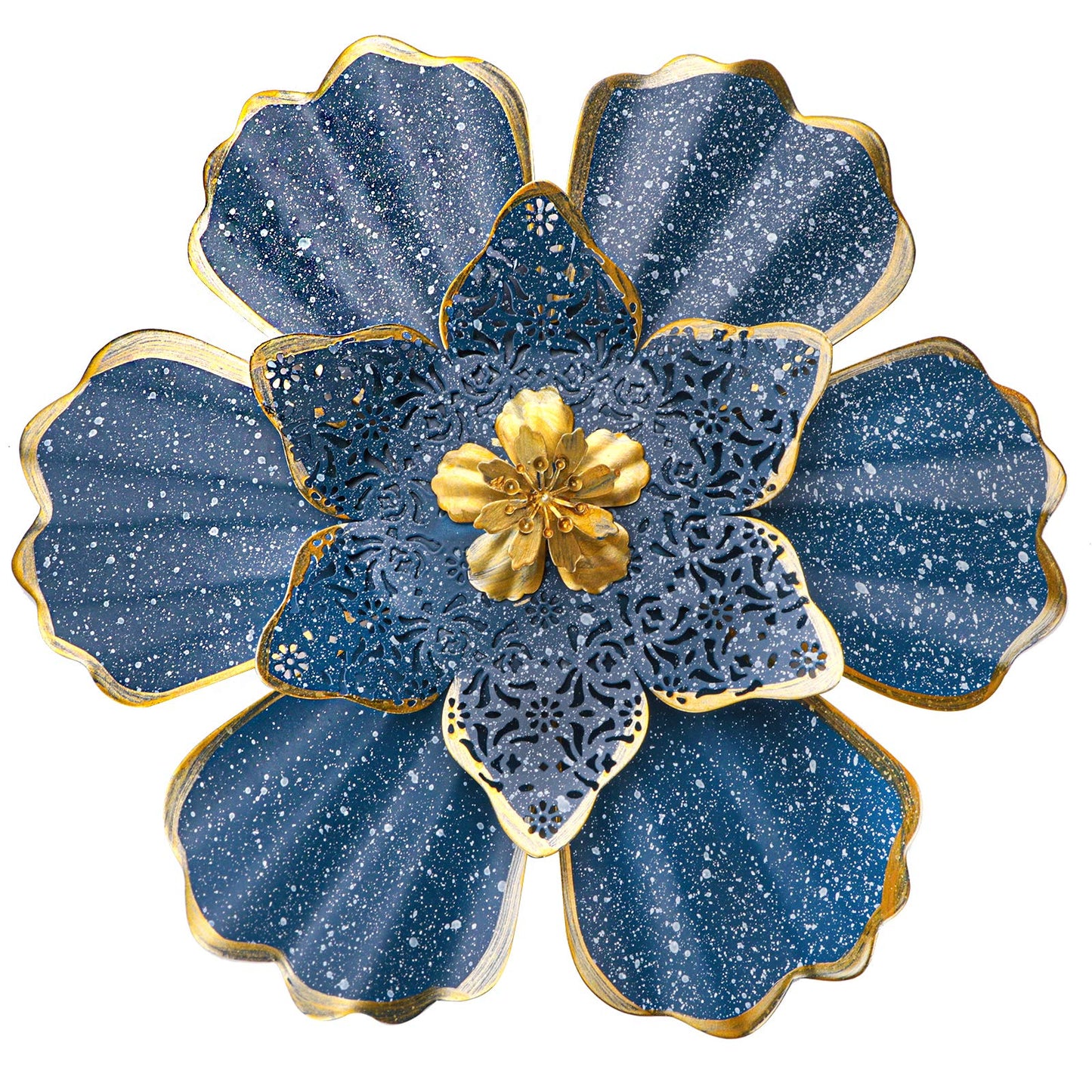 EASICUTI Blue Metal Flower Wall Decor Boho Metal Wall Art Decorations Hanging For Indoor Outdoor Home Bathroom Patio Fence Garden Bedroom Living Room Or Wall Sculptures 12 Inch