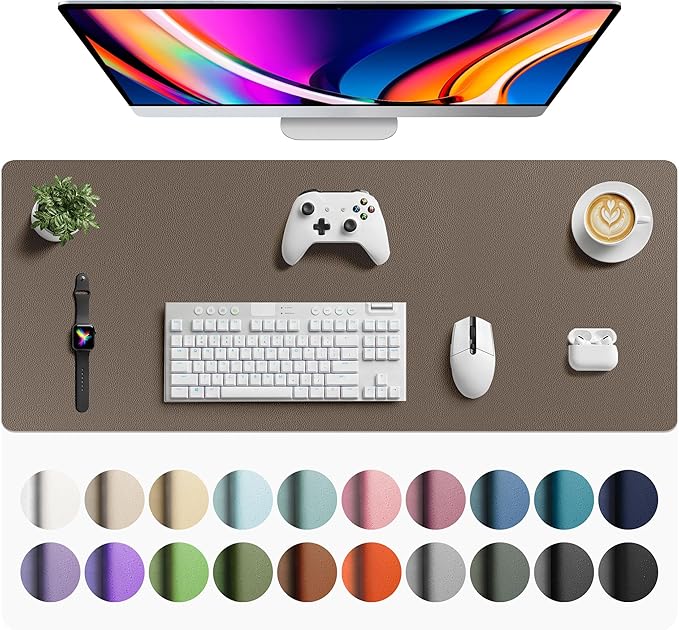Aothia Faux Leather Desk Mat - Large Mouse Pad, Non-Slip PU Leather Blotter, Waterproof Writing Surface for Office and Home (Coffee, 42" x 17")