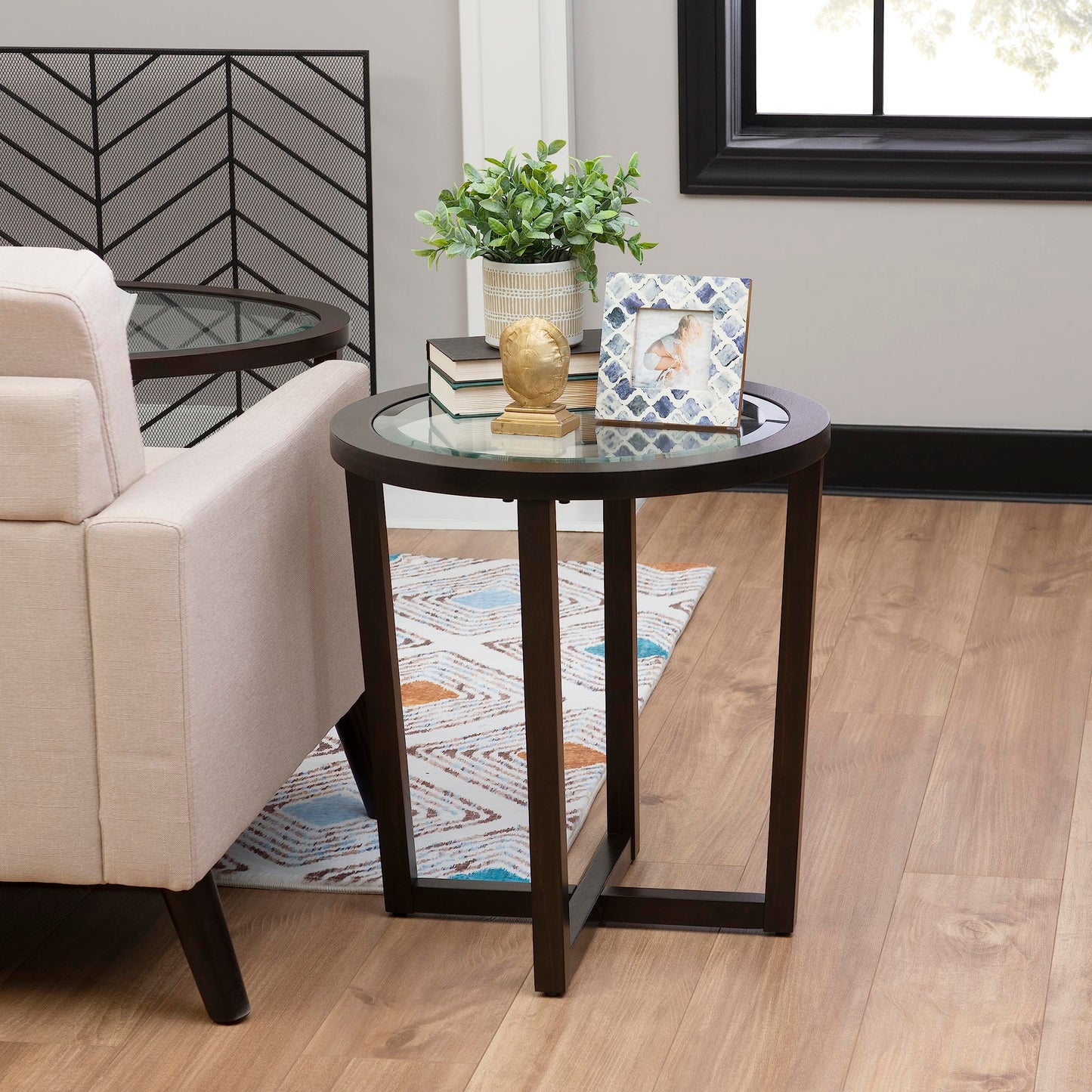 Powell Marta Umber Brown Wooden Three Piece Coffee and End Table Set with Tempered Glass Tops