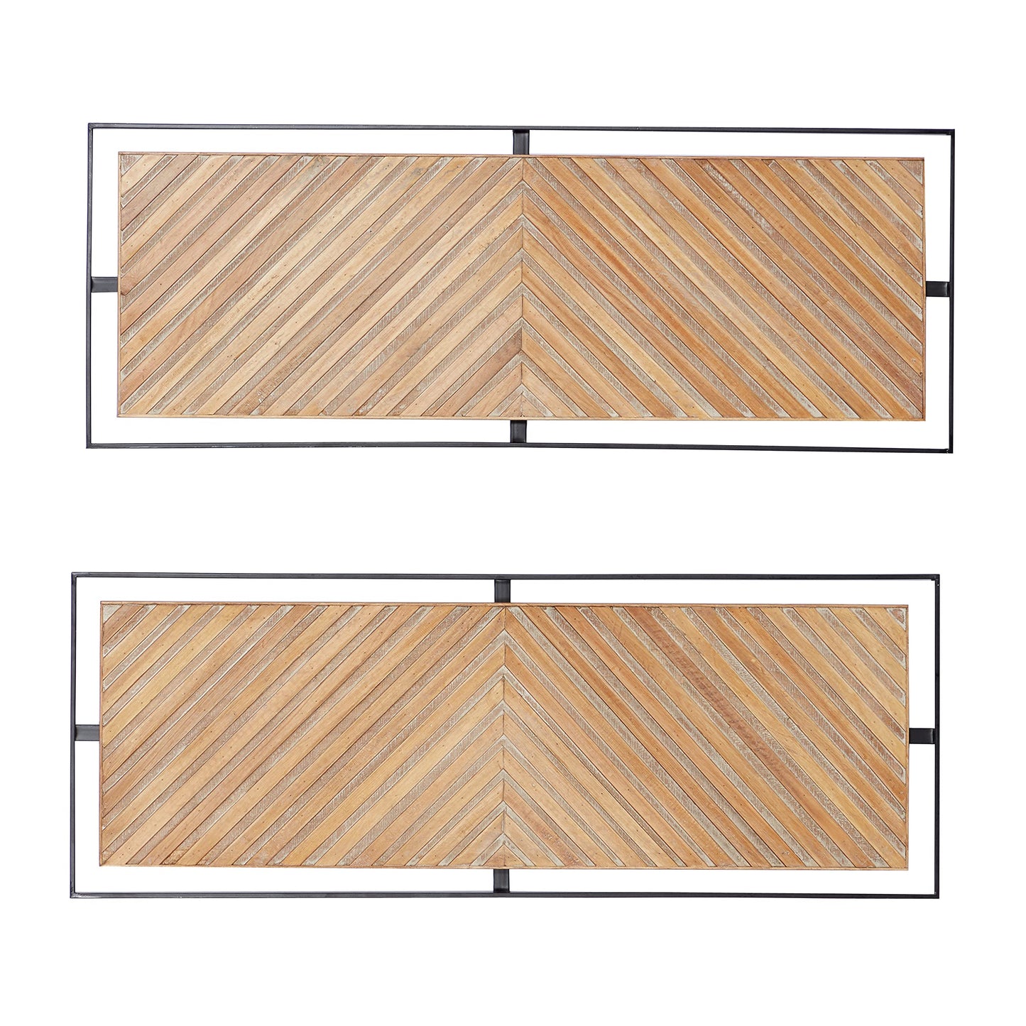 Deco 79 Wooden Geometric Home Wall Decor Linear Carved Wall Sculpture with Black Frame, Set of 2 Wall Art 32"W, 12"H, Brown
