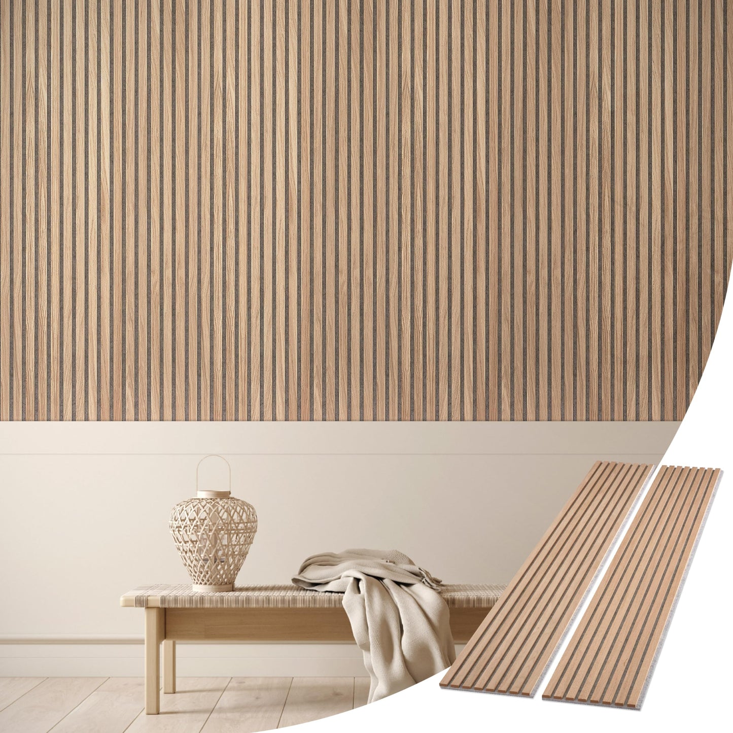 WVH Slatpanel Oak Gray Felt– Acoustic 3D Textured Wood Panels for Walls & Ceilings | Decorative Panels for Homes, Offices & Studios | 2 x-94.49” x 12.6” | Real wood veneer, MDF, Felt