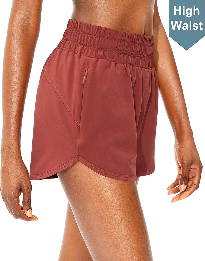 SANTINY Women's Running Shorts with Zip Pockets High Waisted Athletic Workout Gym Shorts for Women with Liner