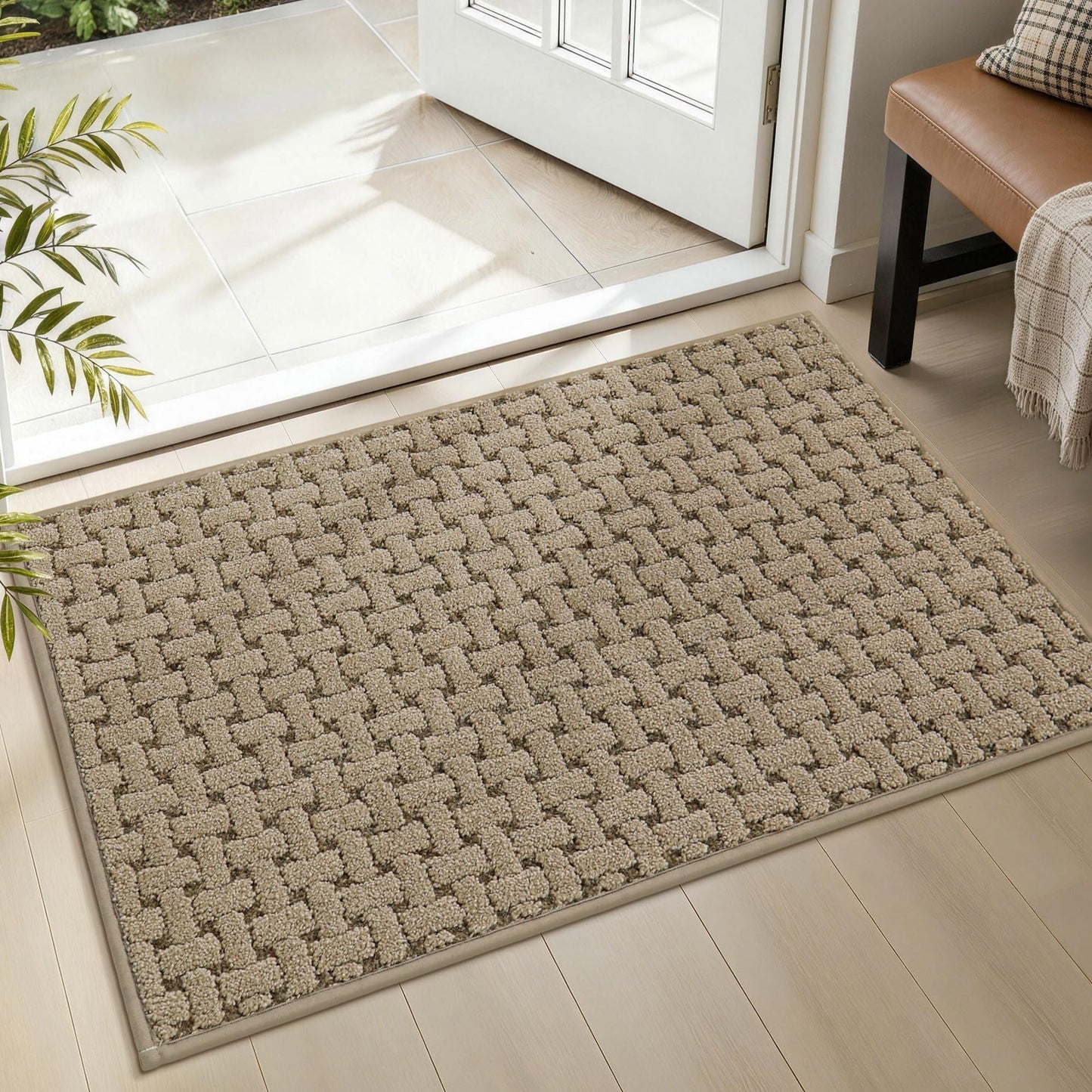 FLOORHUG Door Mat Indoor Entrance 20x32, Non-Slip Washable Doormats Entry Way Mats, Dirt Resistant and Absorbent Welcome Mat, Easy Clean Low-Profile Doormat, Front Door, Inside Entrance, Beige