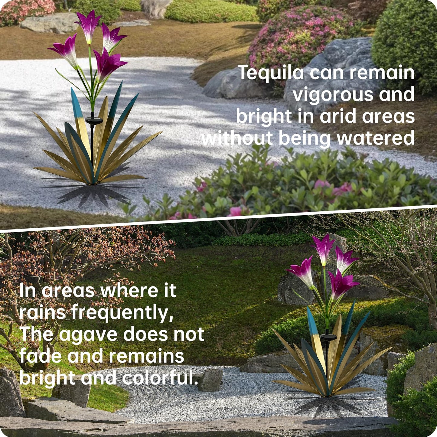 Homight Solar Metal Agave Lily Flower Garden Sculpture with LED Lights 30.3 Inch Waterproof Outdoor/Indoor Yard Decor Handmade Lawn Ornament Gift for Family Friends (3, Blue)