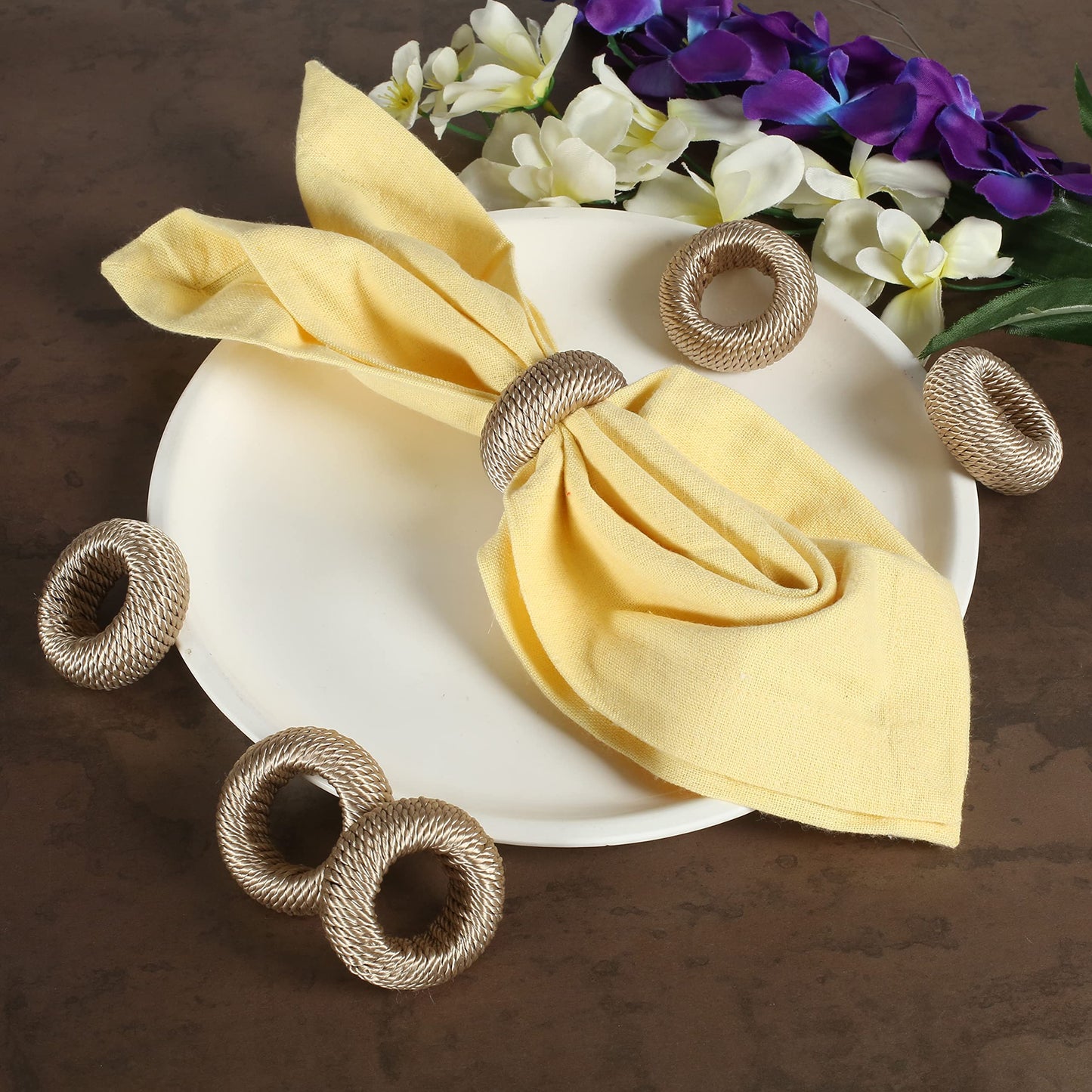 ALPHA Living HOME 12-Piece Woven Napkin Rings - Decorative Yarn Napkin Holders for Tabletop, Dining, Wedding, Parties, Home Decor,Gifting & Outdoor Event (Beige)