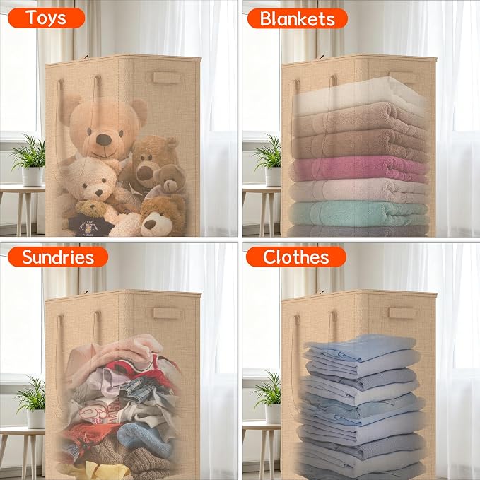 Slim Laundry Hamper with Wheels,15 Gal (55L) Rolling Laundry Basket with lid and wheels Clothes Hamper Foldable Tall Dirty Clothes Basket Sturdy Collapsible Clothes Hamper for Dorm,Laundry Room