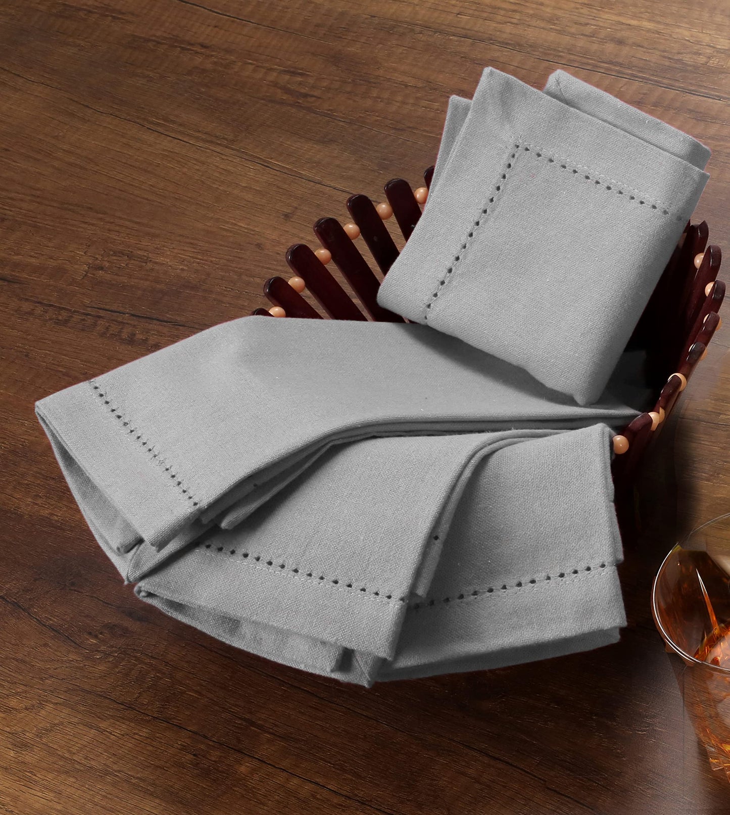 Cotton Cloth Dinner Napkin Set of 12 - Hemstitched 18x18 Inch Decorative Soft Durable Washable Reusable Perfect for Dining Table Décor Farmhouse Easter Party Wedding & Everyday Use - Ash Grey