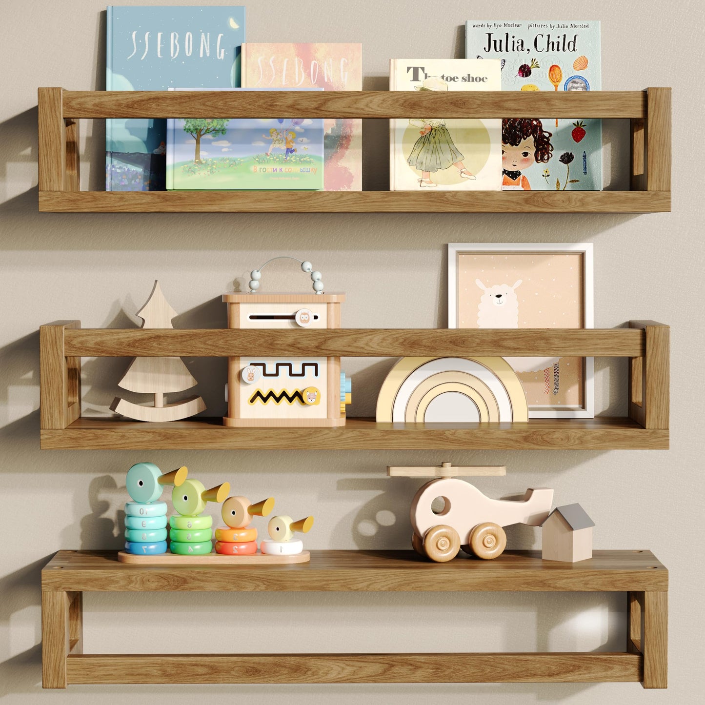 TidyCorner Upgraded Thick Floating Shelves, Solid Wood Bookshelf for Wall, Floating Book Shelves Use as Wall Shelves for Bedroom, Living Room, Kitchen, Books, Spice Rack & Decor – Dark Walnut Brown