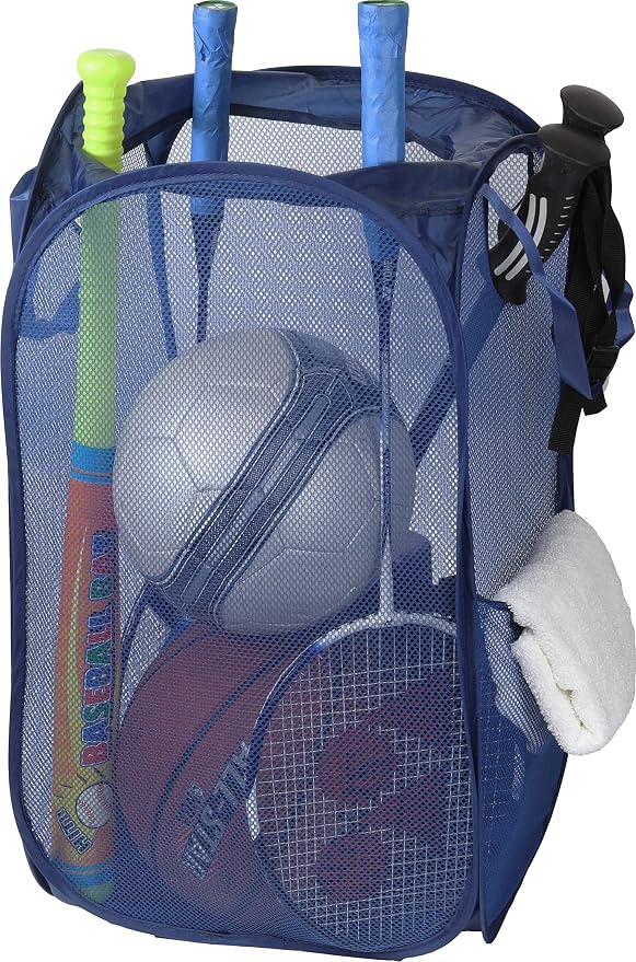 Simple Houseware Mesh Pop-Up Laundry Hamper Basket with Side Pocket, Dark Blue - 2 Pack