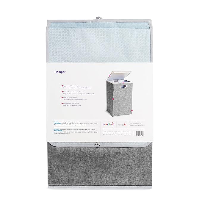 Munchkin Laundry Hamper for Baby and Kids, Collapsible Nursery Organizer with Lid, Grey
