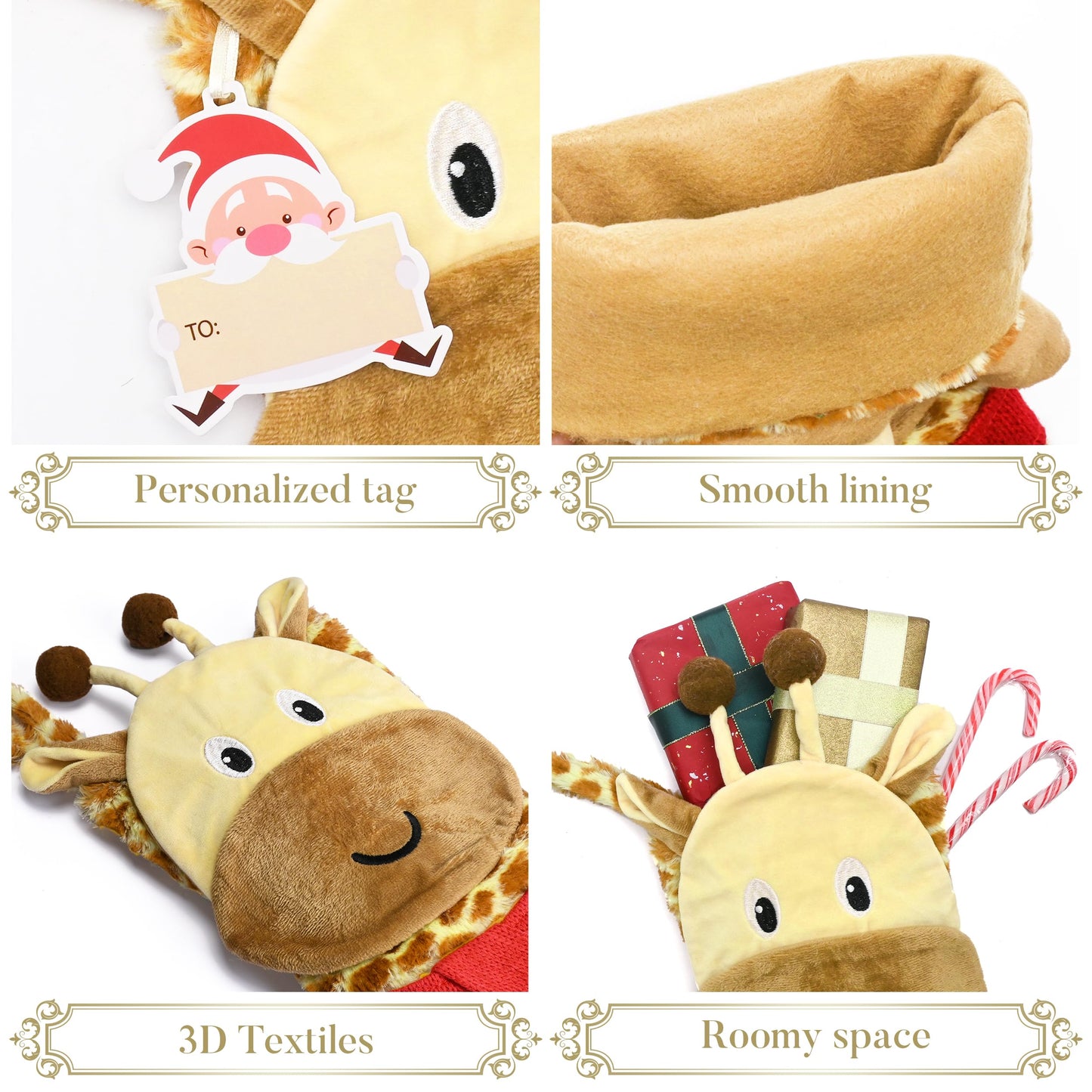 Valery Madelyn Christmas Stockings Decorations, 21 Inch Fabric Yellow Brown Giraffe Cute Plush Personalized Fireplace Hanging Ornament for Holiday Xmas Party Decor