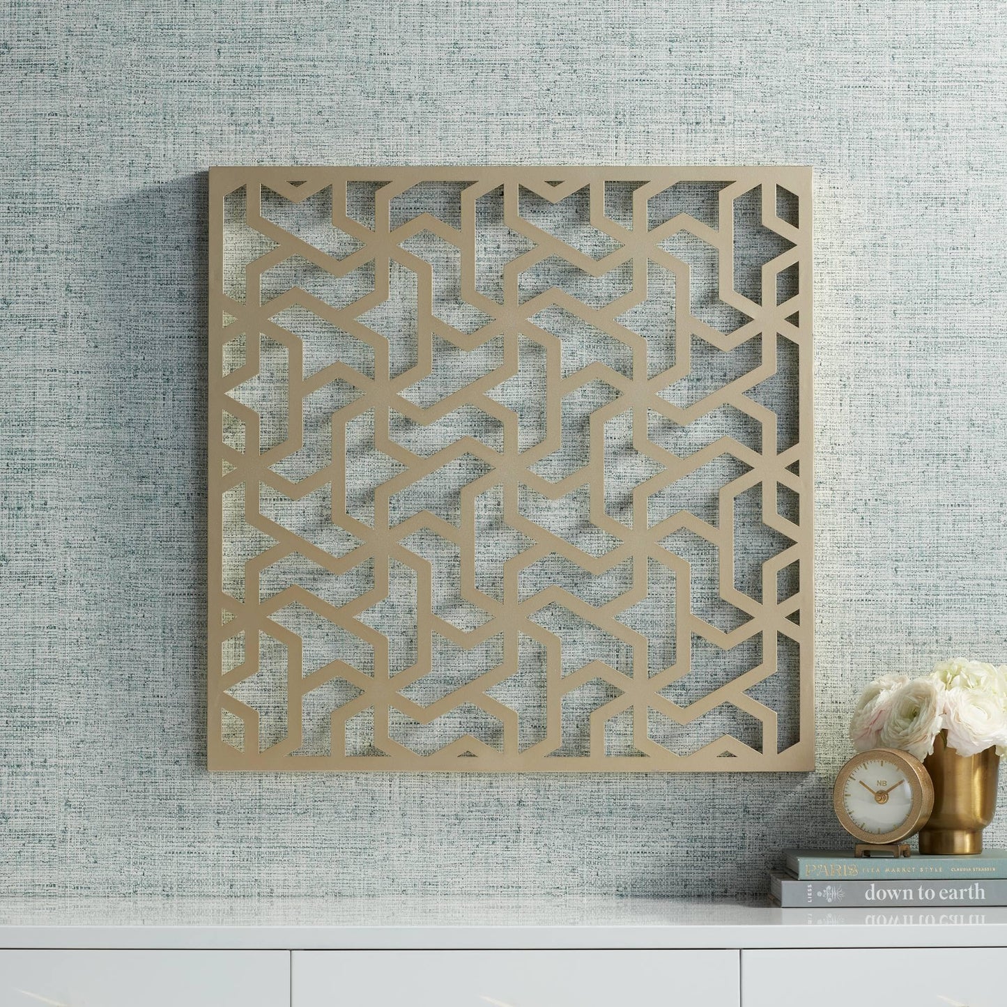 Dahlia Studios Laser Cut Puzzle Screen 24" Square Champagne Gold Wall Art
