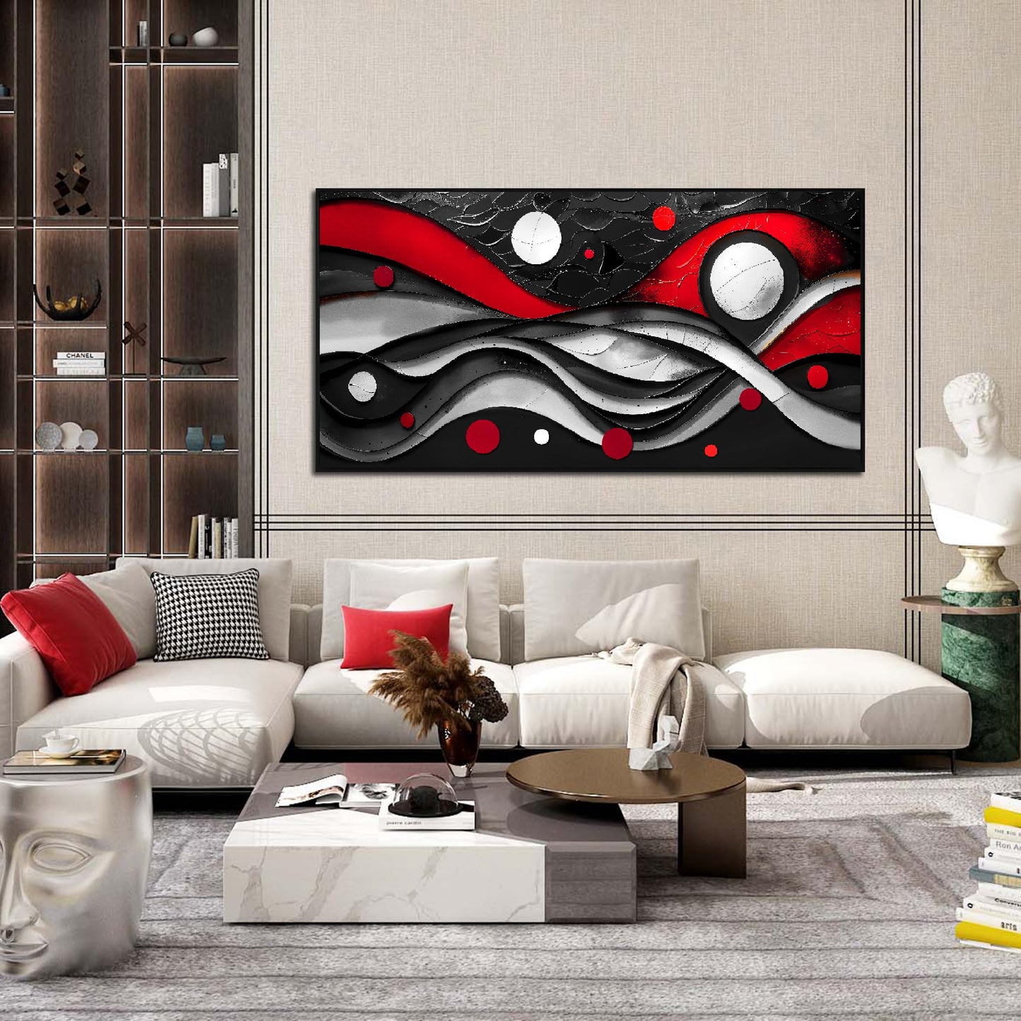 Ouzzlie Black White Wall Decor Bedroom Large Abstract Wall Art Modern Wall Art Decor Red Paintings for Living Room 29" x 59"