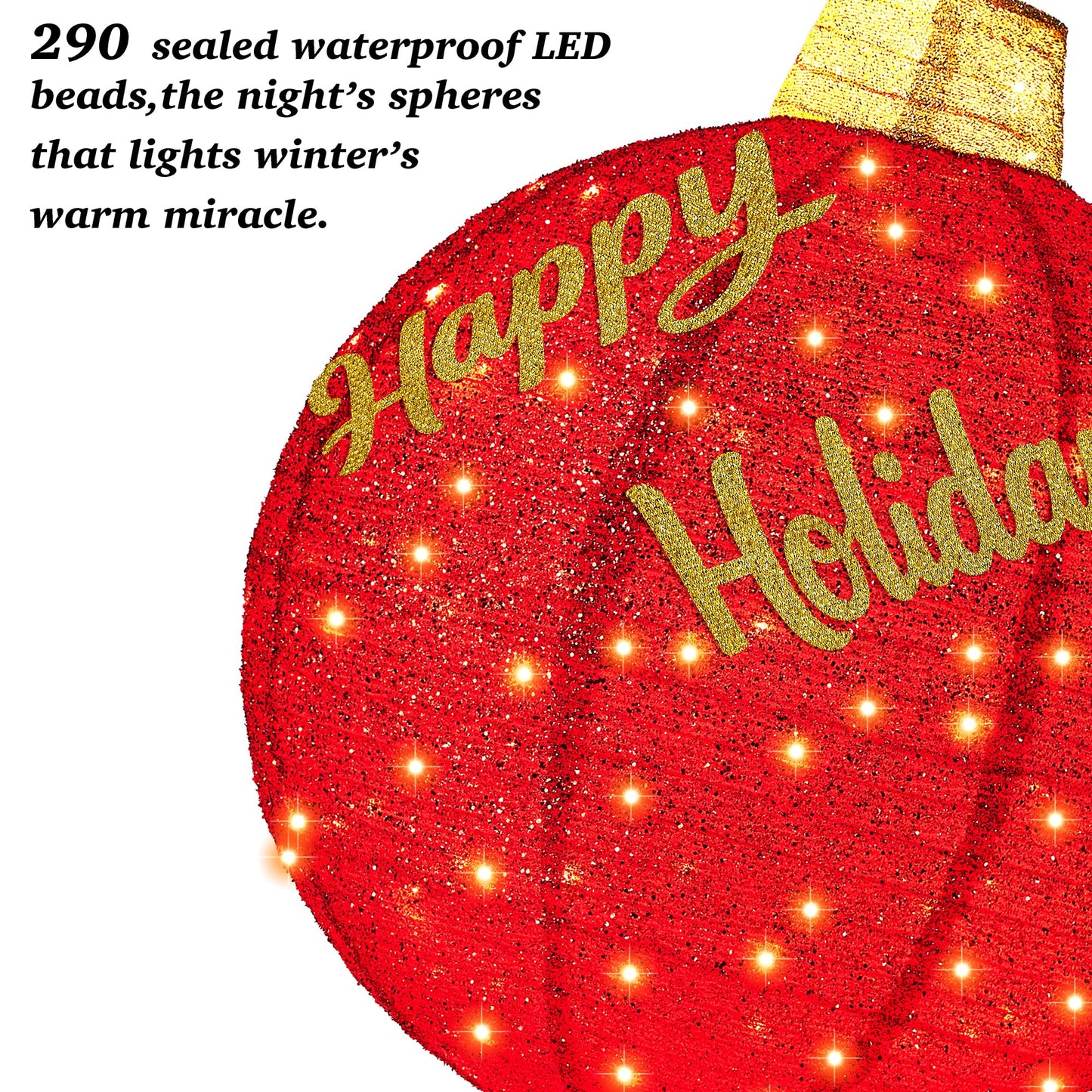 3Pcs 3FT Lighted Christmas Ornament Set Expandable Outdoor, Indoor Holiday Decor with 290 LED Lights, Easy Assembly & Weatherproof, Red & Green & Gold Light-Up Ball for Yard, Garden, Storefront.