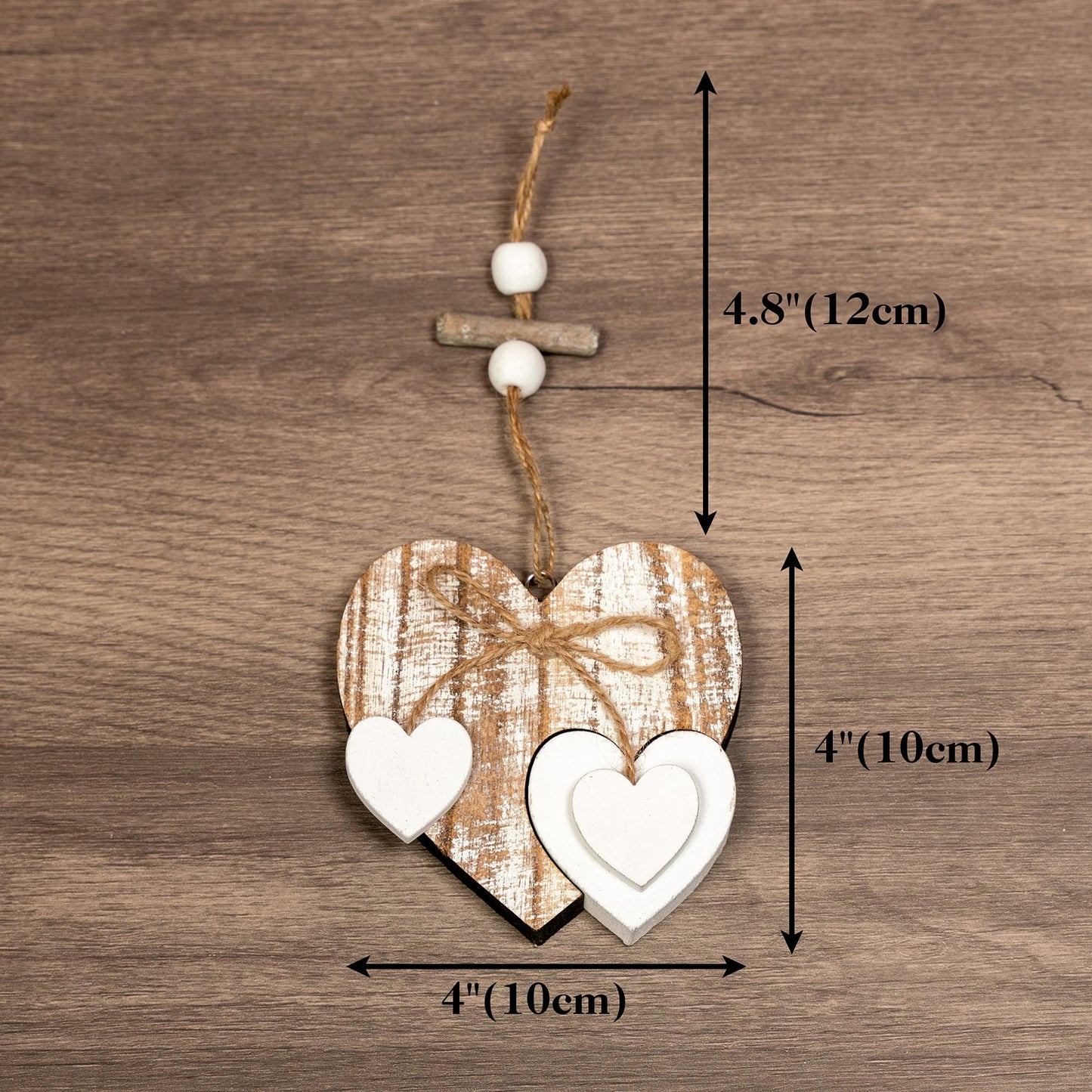 Sun&Beam Heart-Shaped Wooden Decorative Hanging Handmade Hearts Ornaments for Wedding Party Valentine Christmas Home Decoration Car Décor (D-#1, 1Pcs)