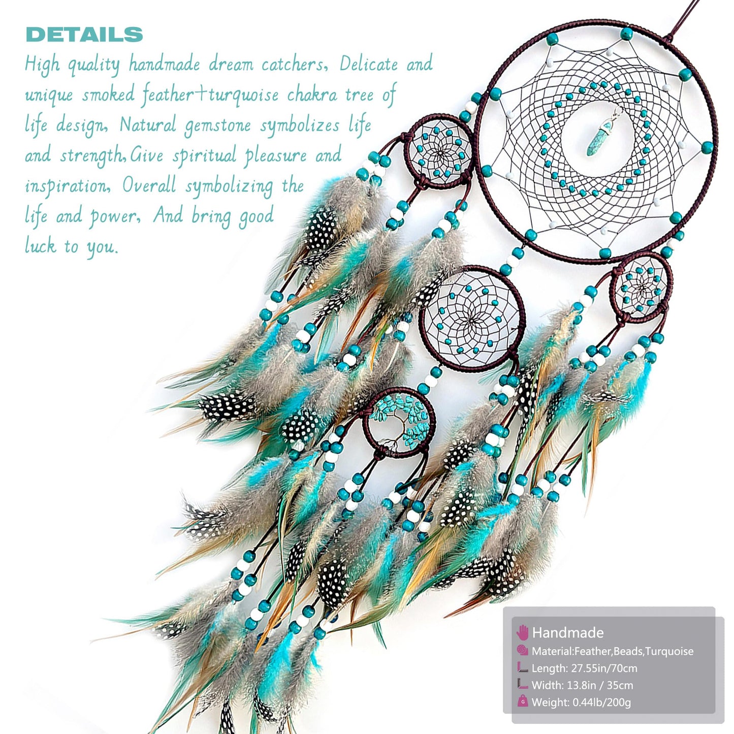 Large Dream Catchers,Boho Handmade Woven Turquoise Dream Catcher Wall Hanging Ornament for Bedroom Living Room Apartment Wedding Party Decor, Festival Blessing Gift (Turquoise)