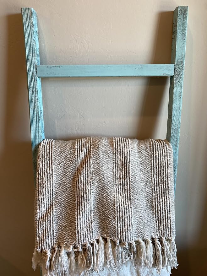 BARNWOODUSA Rustic Farmhouse Decorative Ladder - Our 5 ft Ladder can be Mounted Horizontally or Vertically and is Crafted from Upcycled Wood No Assembly Required Robins Egg Blue