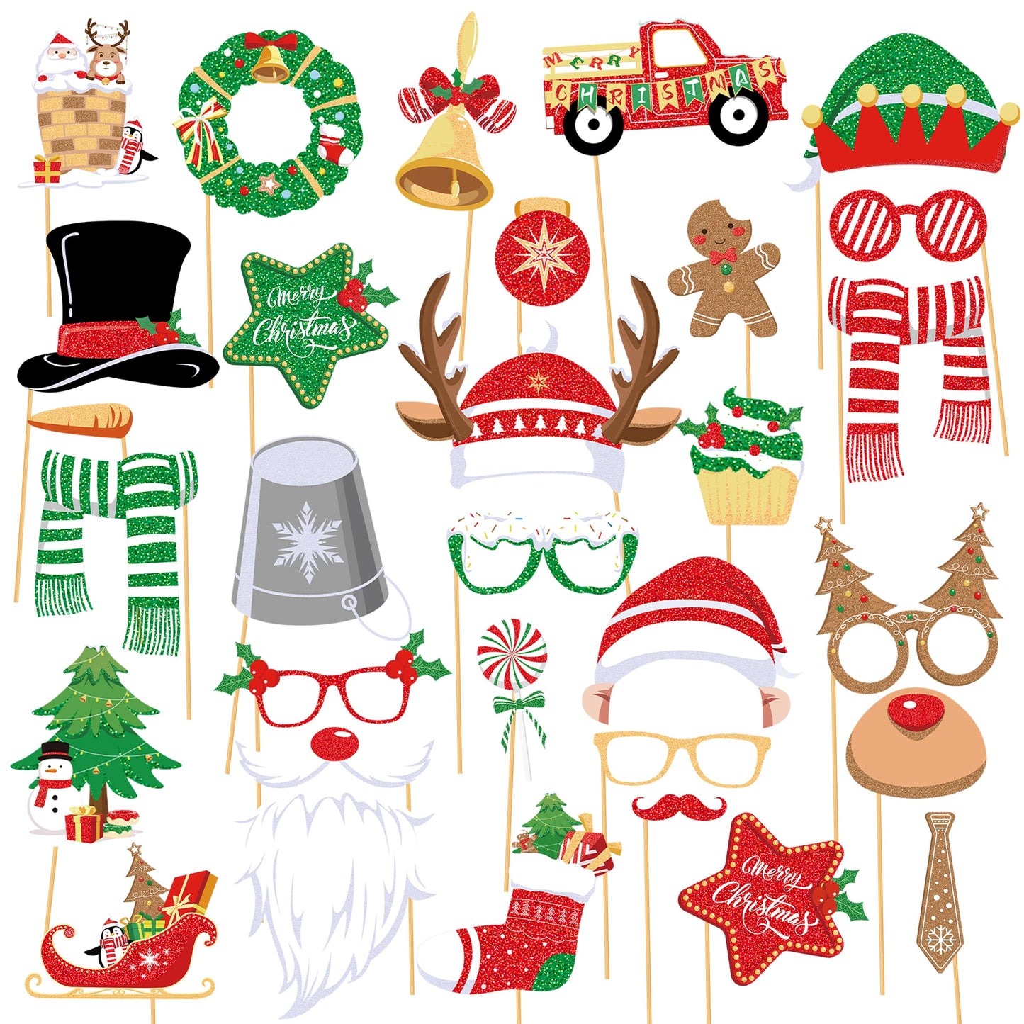 51PCS Christmas Glasses and Holiday Headbands Set Christmas Photo Booth Props Party Decoration Accessories for Xmas Party Supplies Holiday Favors(51)