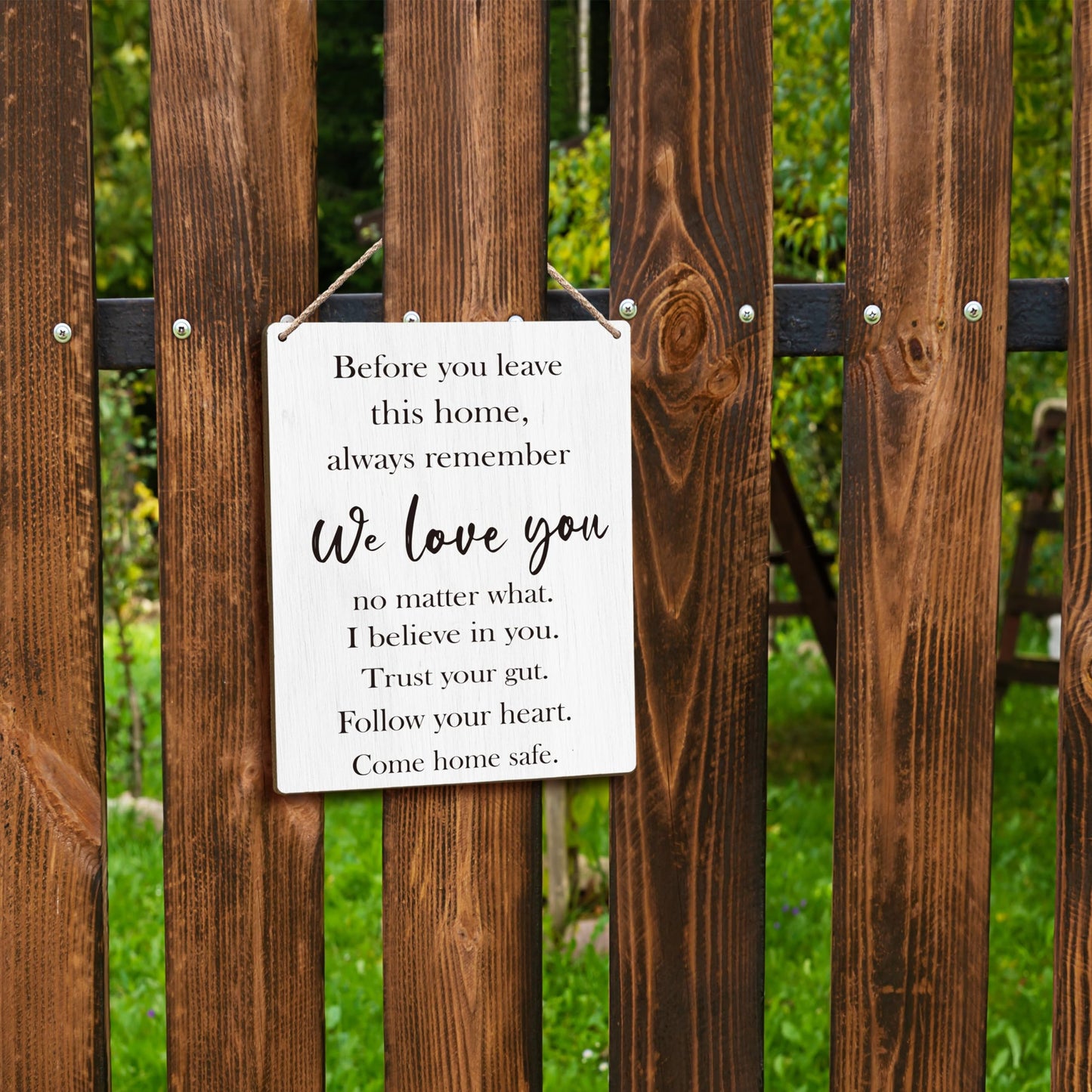 FUGWN Before You Leave This Home Always Remember We Love You Sign Hanging Wooden Signs 8x10, We Love You Wall Sign Decor, Entryway Wall Decor, Inspirational Motivational