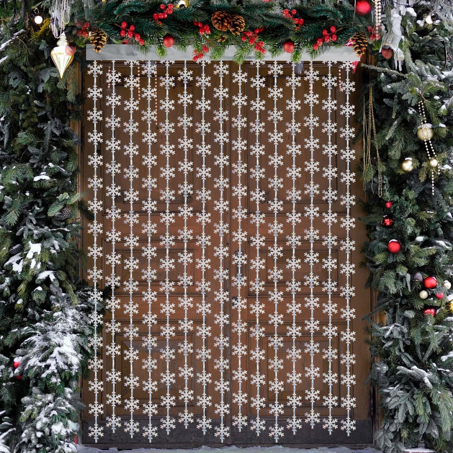Winter Wonderland Party Snowflake Decorations, 3.3x6.6ft Iridescent Silver Snowflake Tinsel Foil Fringe Curtains Backdrops Photo Props for Xmas Winter Frozen Birthday Party Supplies, 2 Pack